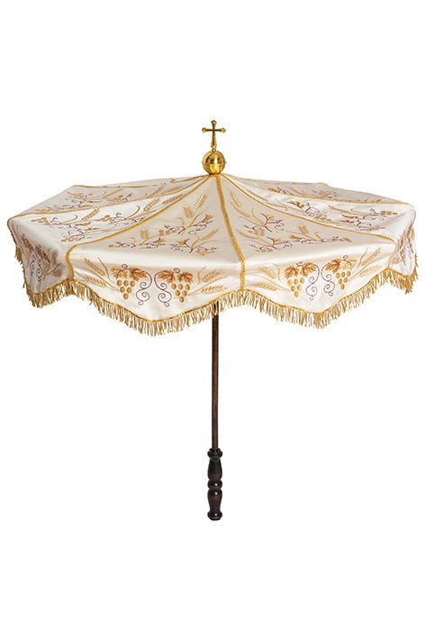 Ombrelle de procession avec broderie KPP/001/05/20 o 100cm ECRU SAT. - CHASUBLES.FR