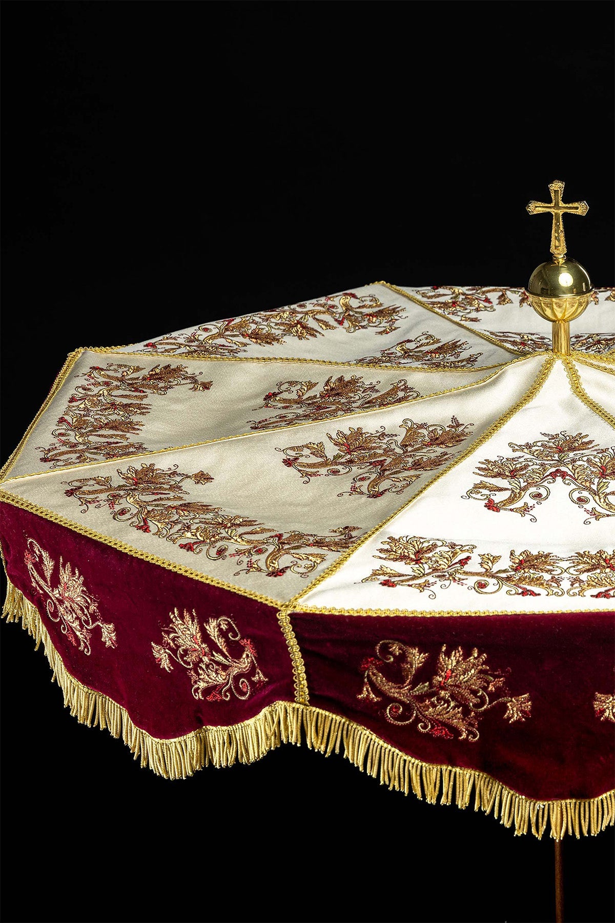 Ombrelle de procession bordeaux-écru brodé KPP/006/05/20/PA - CHASUBLES.FR