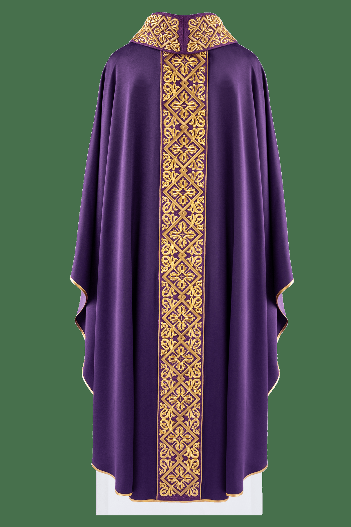 Chasuble richement brodée violette.