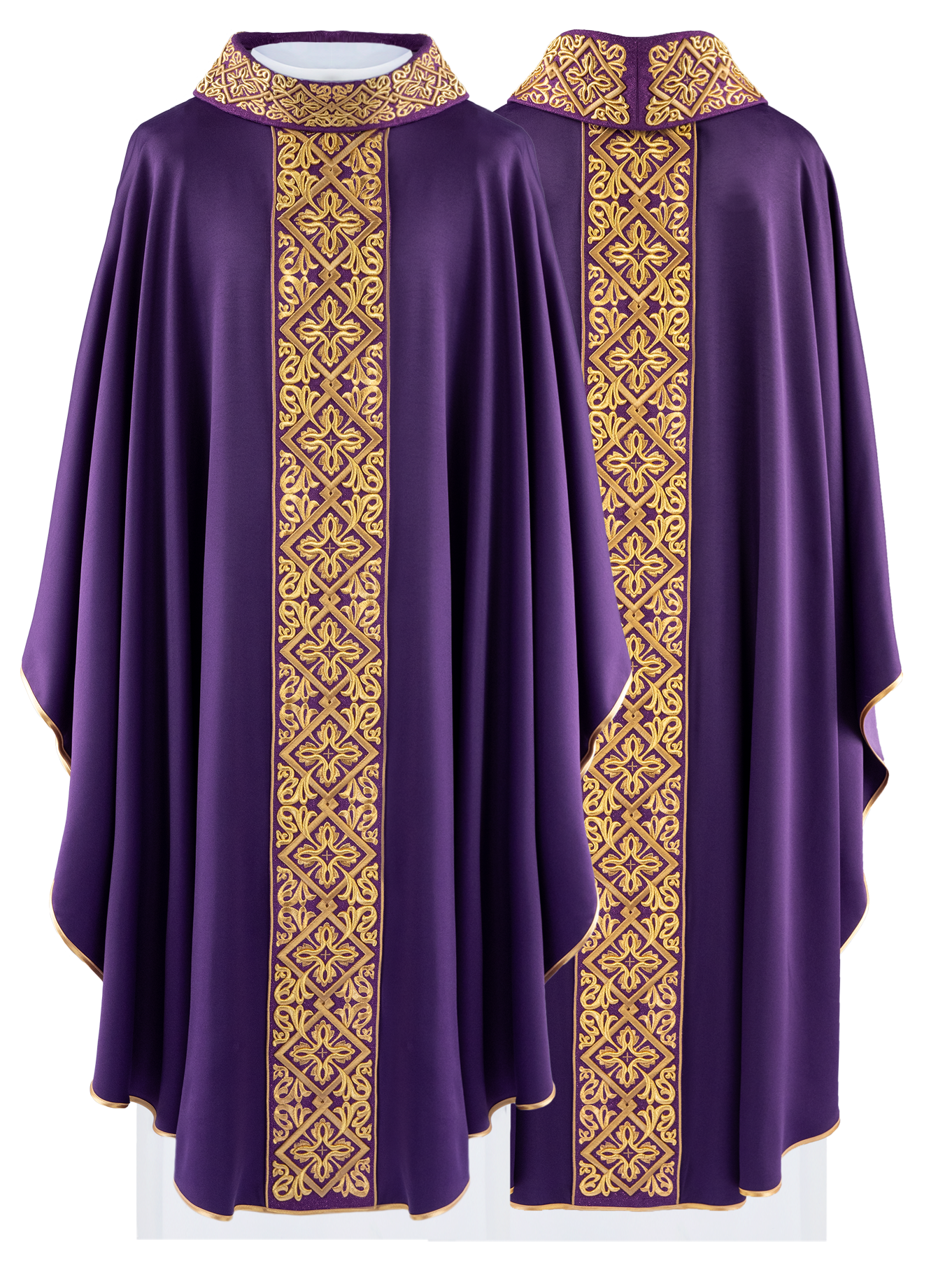 Chasuble richement brodée violette.