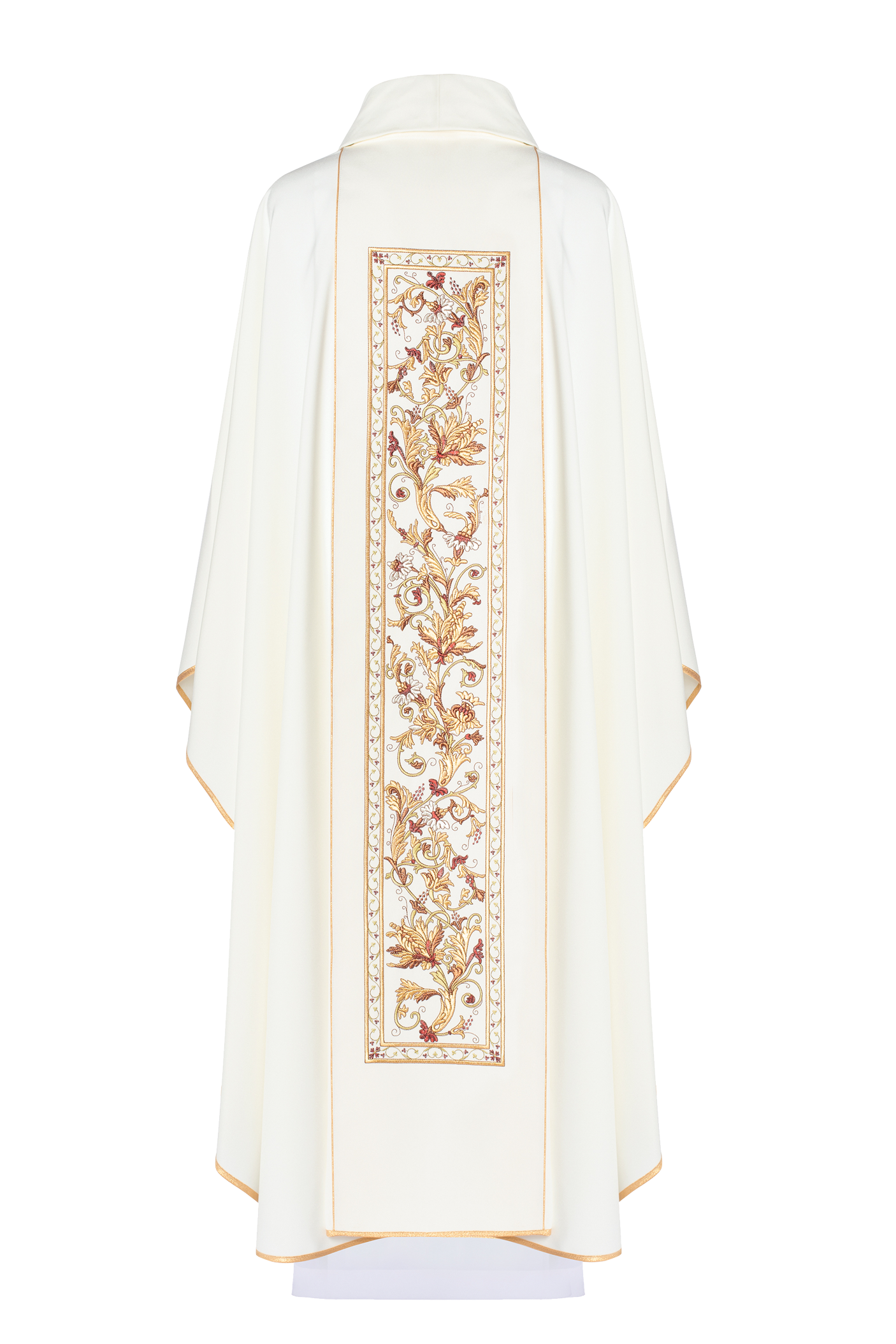 Chasuble richement décorée d'un motif IHS de couleur écrue