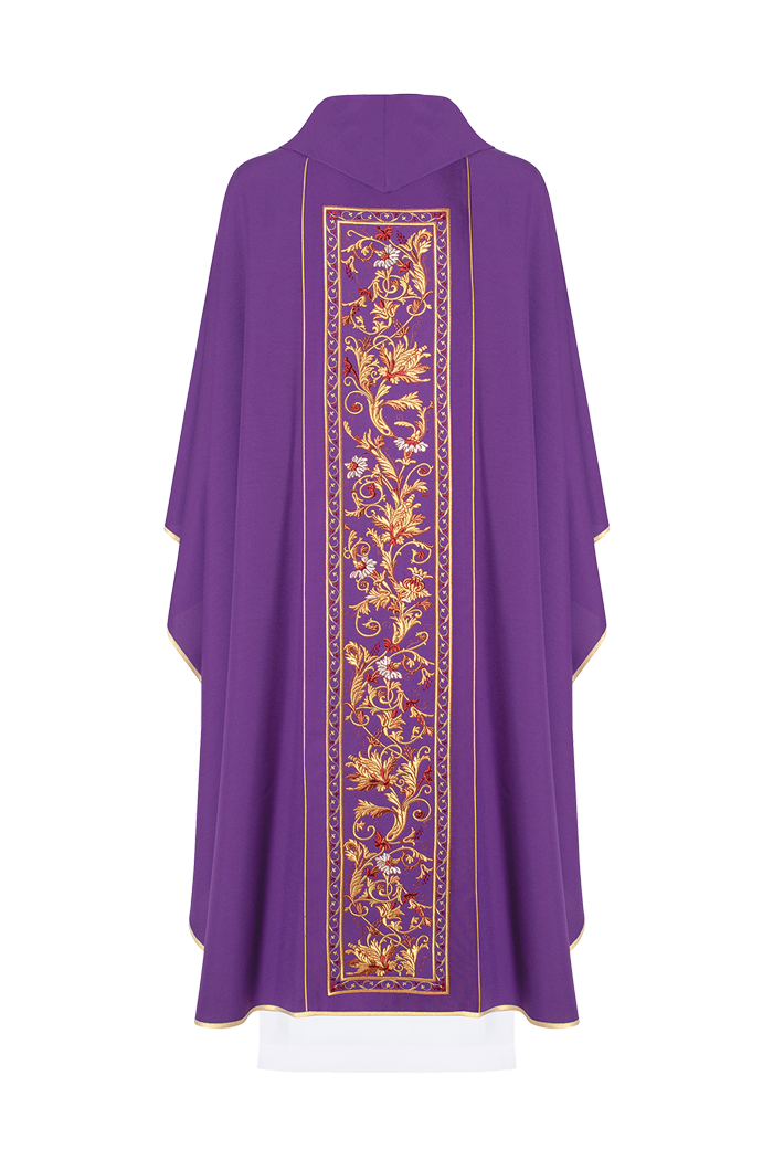 Chasuble violette avec broderie IHS