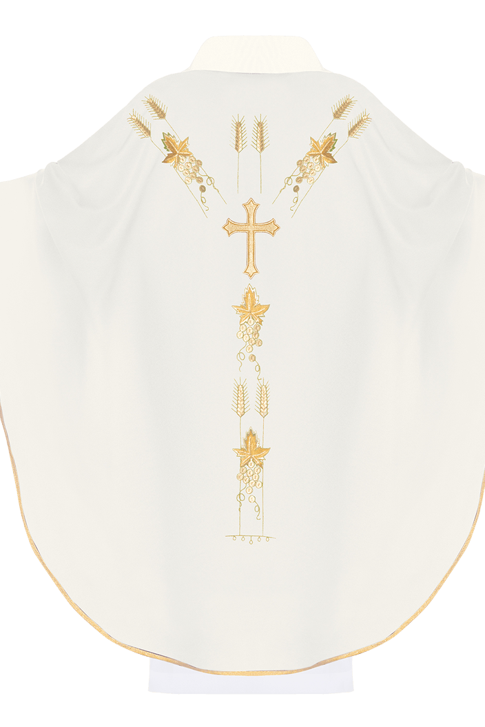 Chasuble brodée d'IHS et de raisins en écru