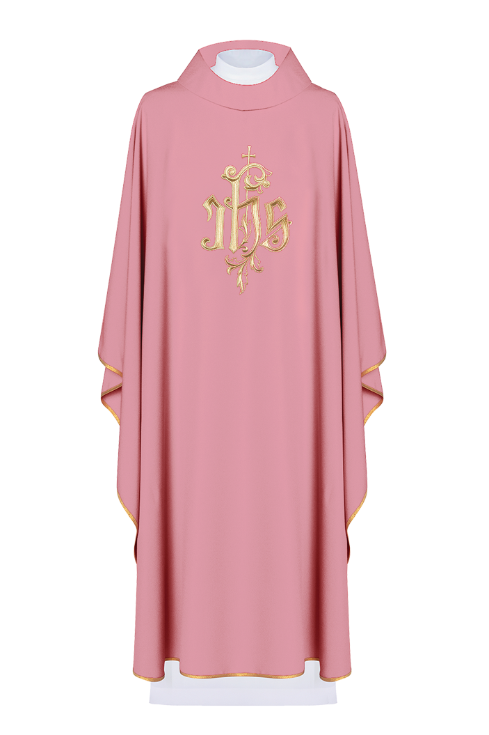 Chasuble brodée IHS en rose