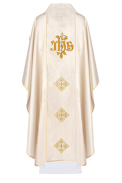 Chasuble brodée de Jésus le Miséricordieux et IHS en or