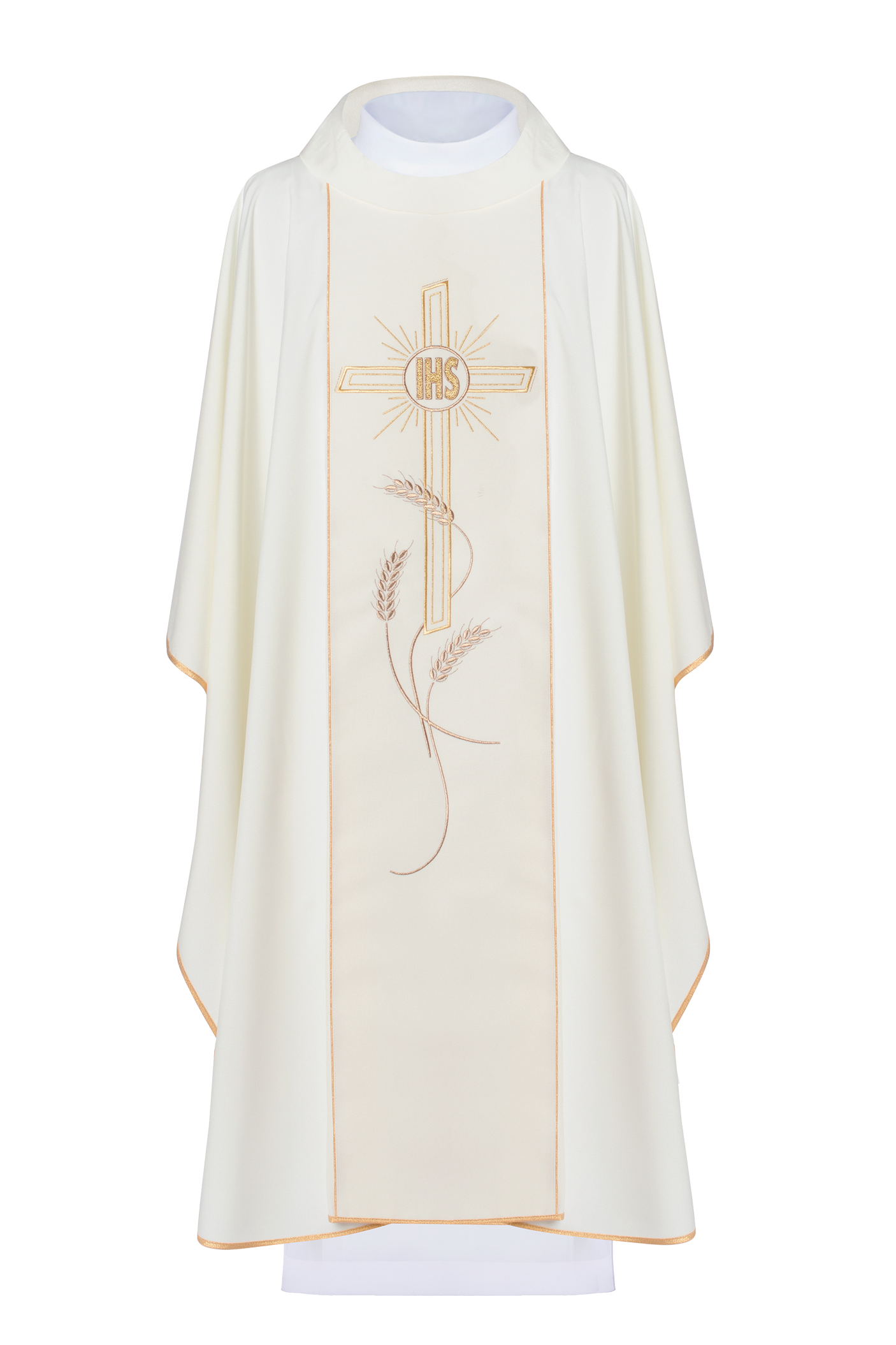 Chasuble brodée Croix avec symbole IHS écru