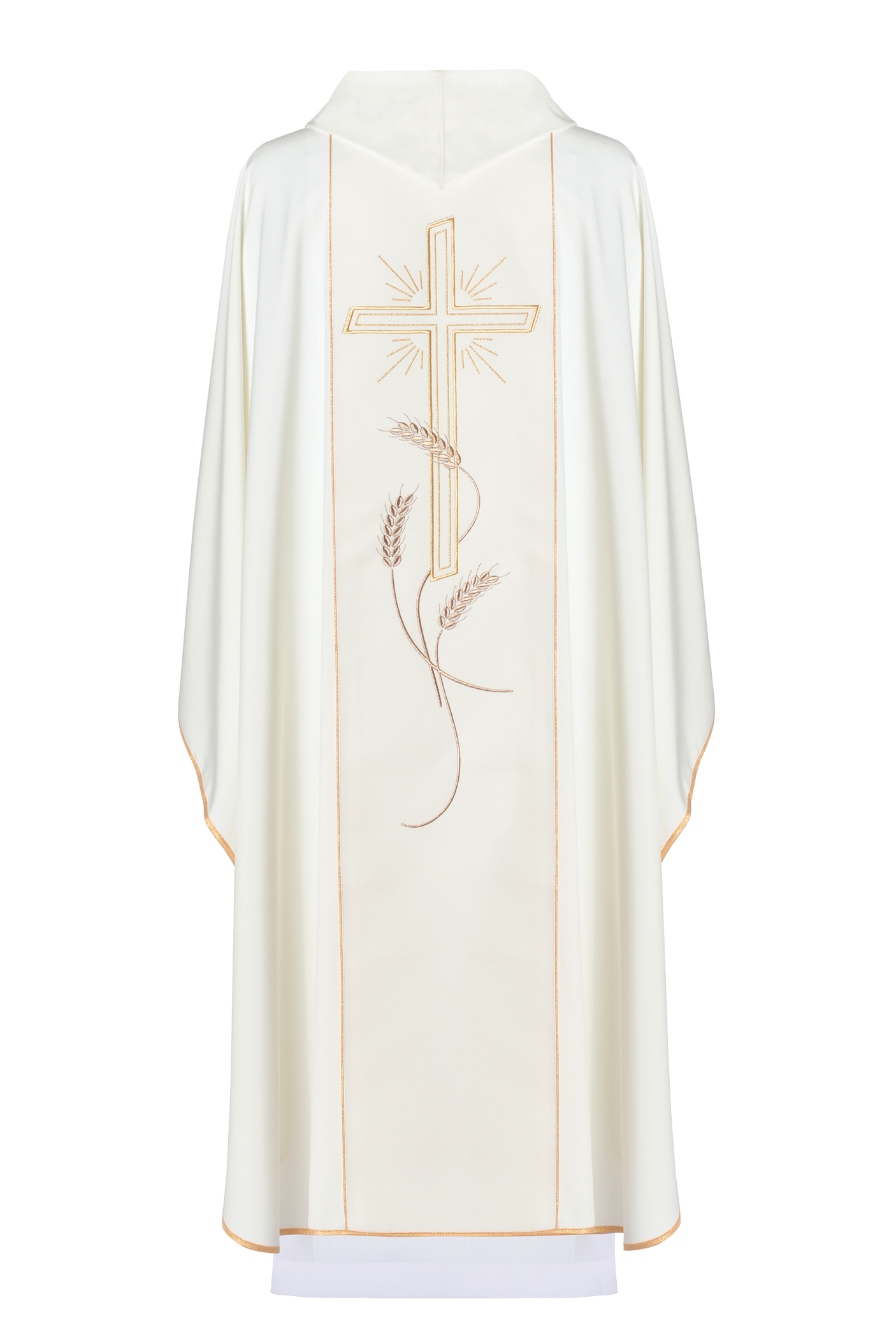 Chasuble brodée Croix avec symbole IHS écru