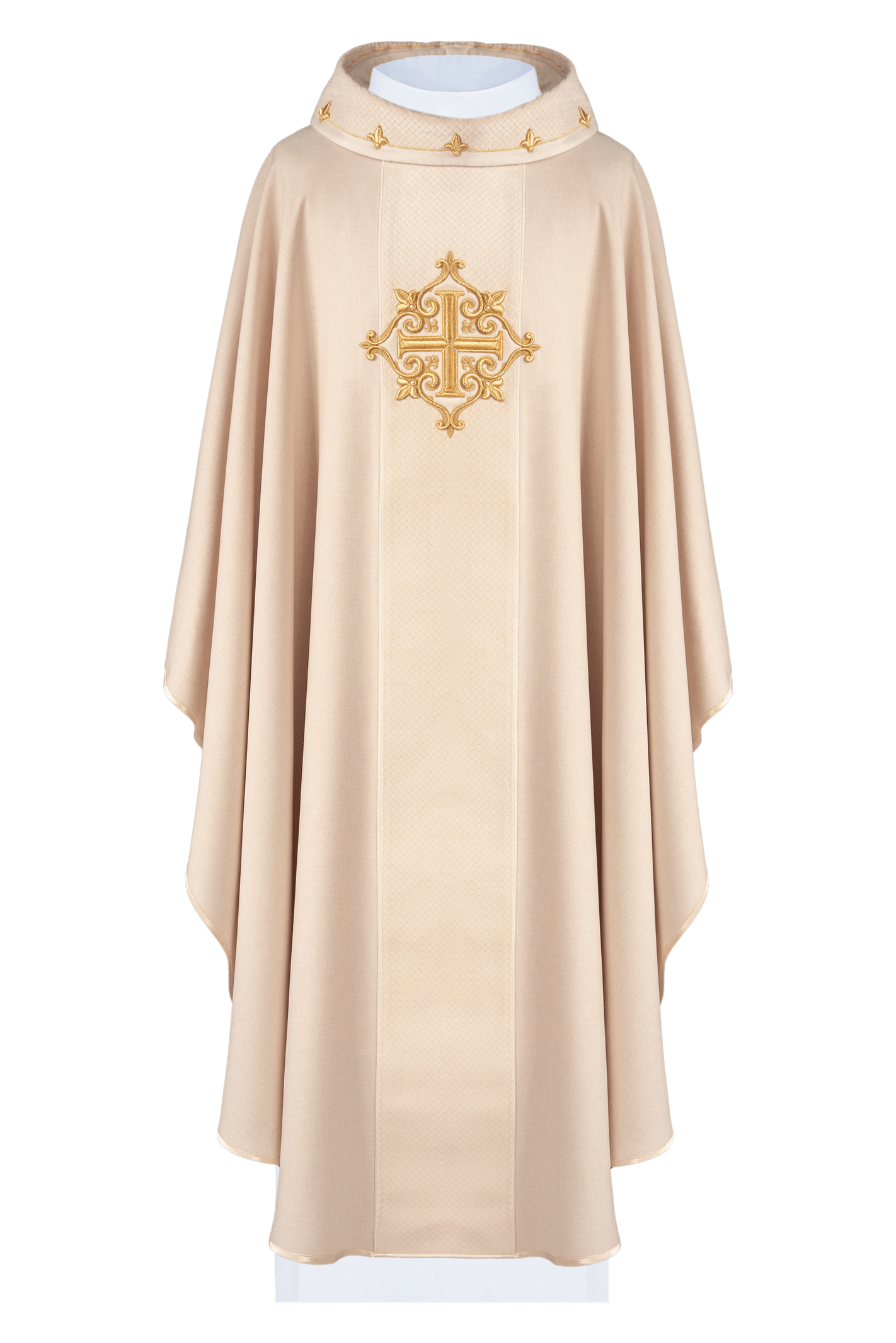 Chasuble brodée sur velours avec symbole Croix Ecru