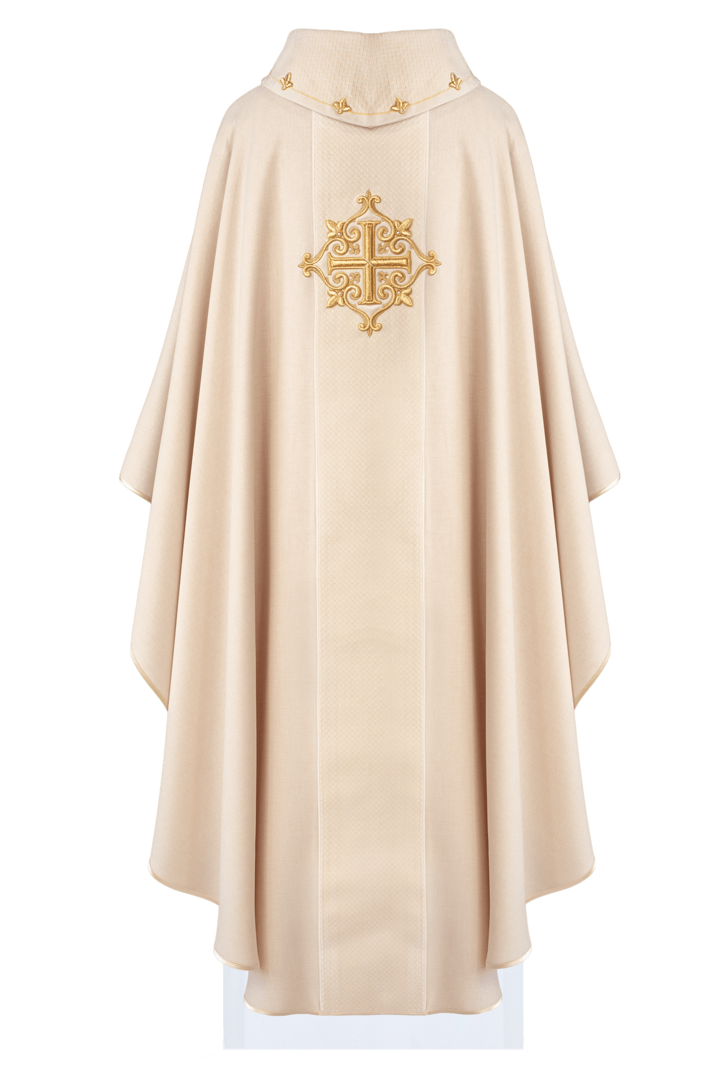 Chasuble brodée sur velours avec symbole Croix Ecru