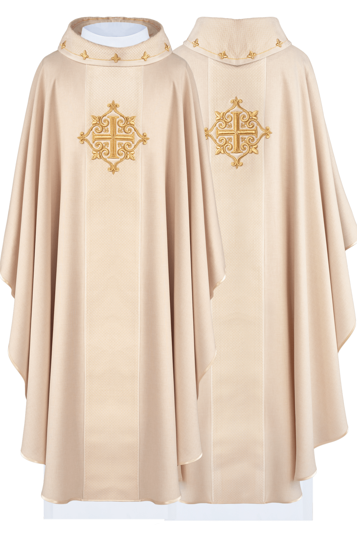 Chasuble brodée sur velours avec symbole Croix Ecru