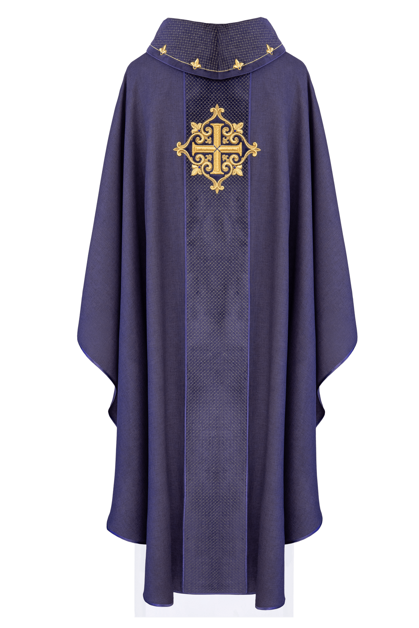 Chasuble brodée sur velours avec le symbole de la Croix pourpre