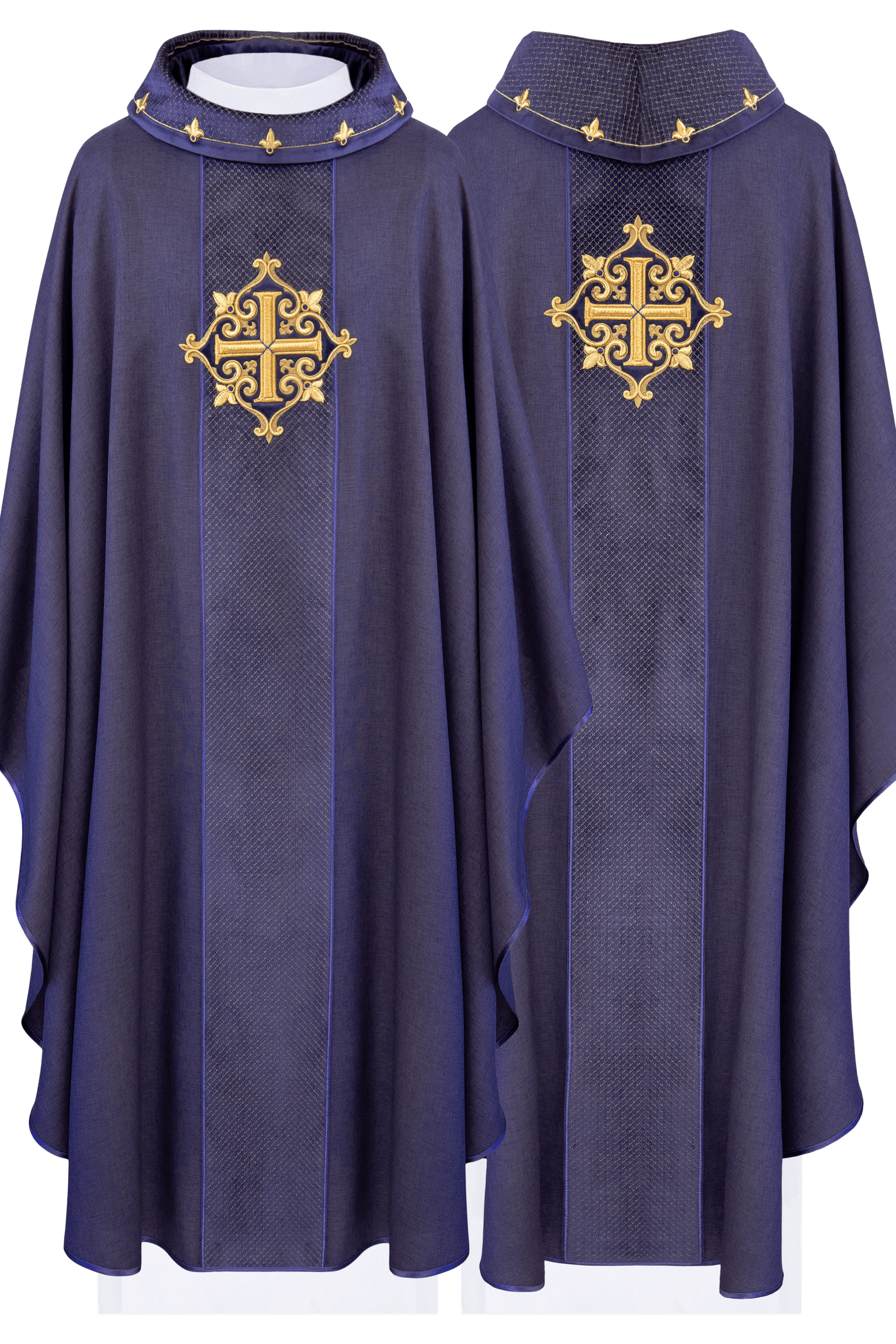 Chasuble brodée sur velours avec le symbole de la Croix pourpre