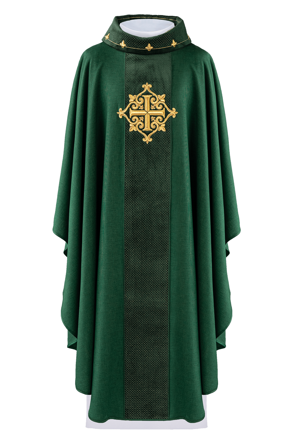 Chasuble brodée sur velours avec le symbole de la Croix verte