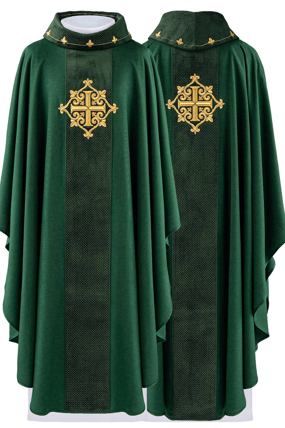 Chasuble brodée sur velours avec le symbole de la Croix verte