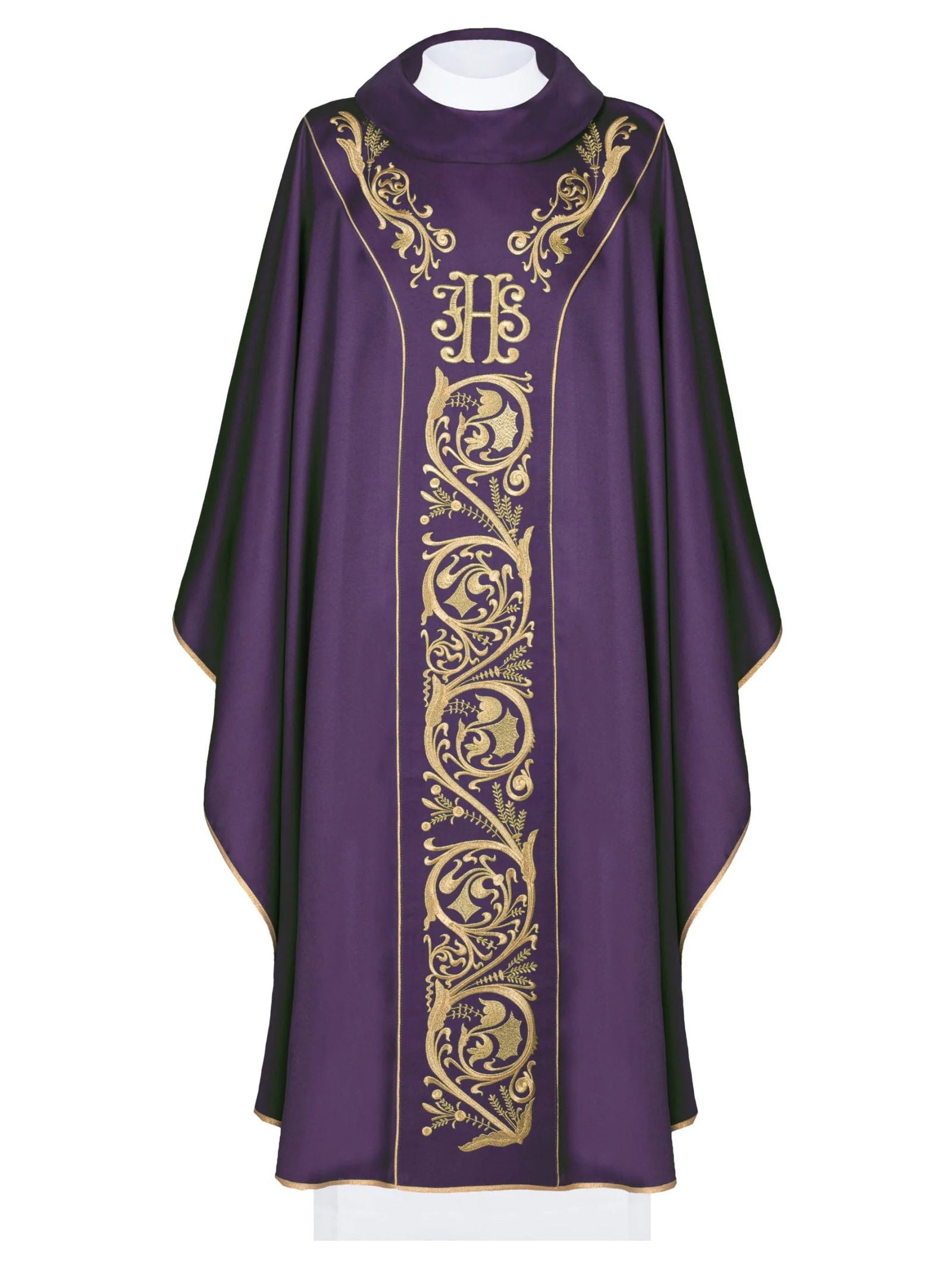 Violet Chasuble brodé avec un riche décor IHS