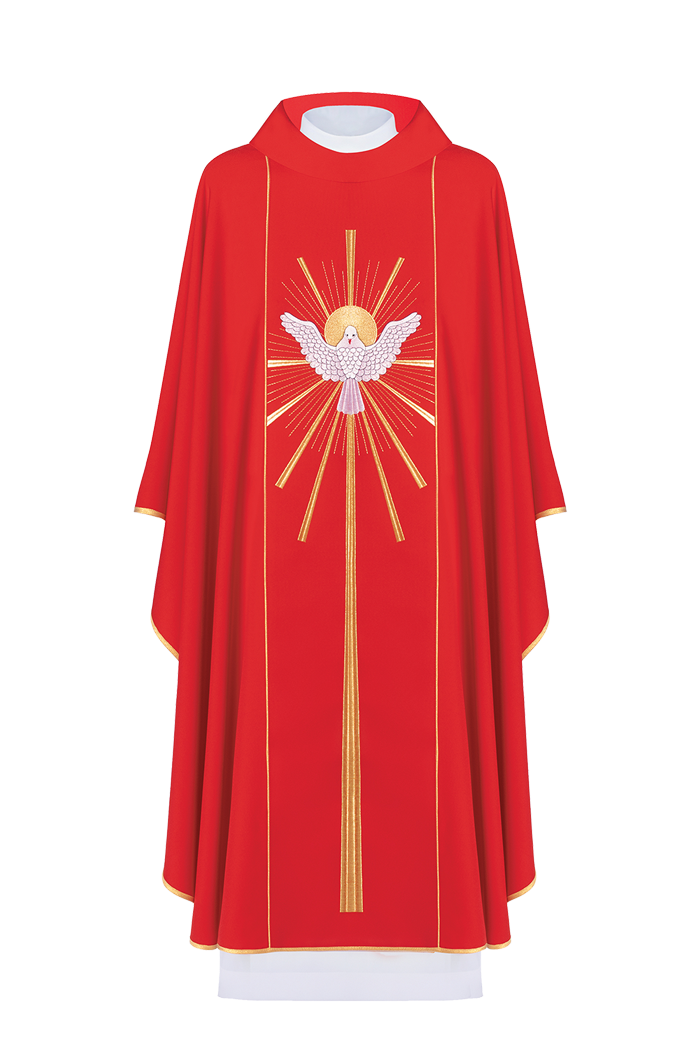 Chasuble brodée avec le Saint-Esprit en rouge