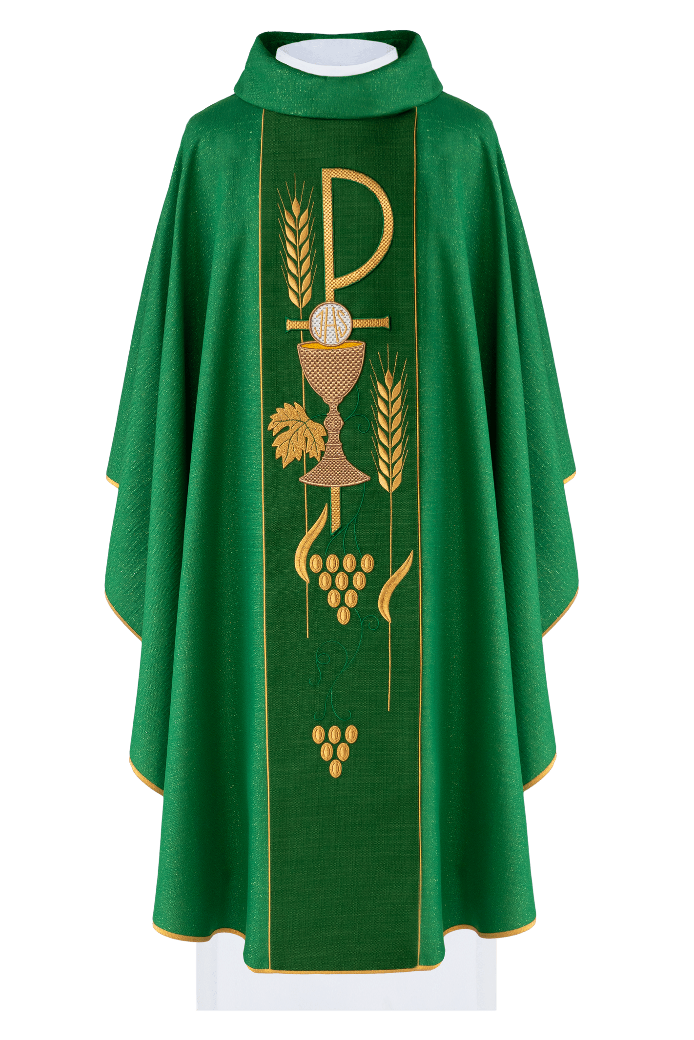 Chasuble brodée avec motifs eucharistiques PAX Green