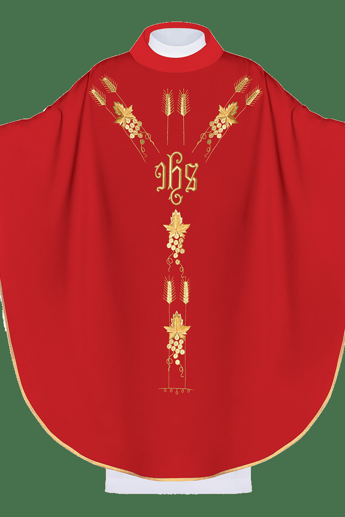 Chasuble brodée avec le symbole du raisin IHS Rouge