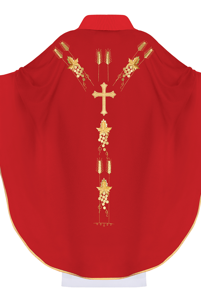 Chasuble brodée avec le symbole du raisin IHS Rouge