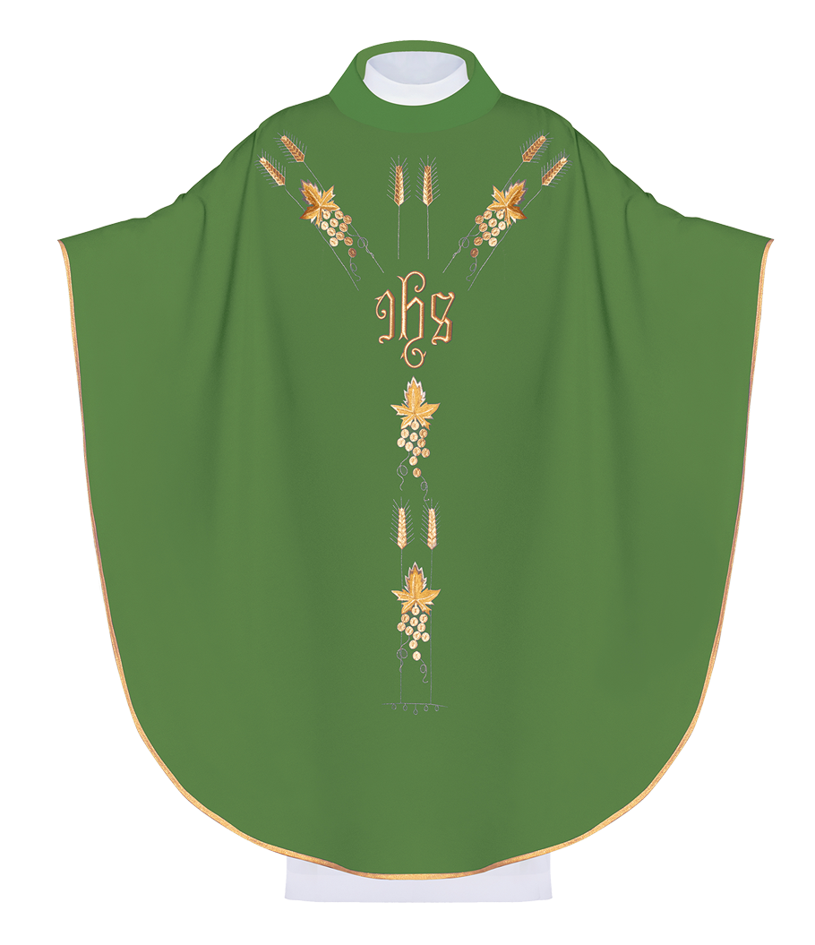 Chasuble brodée avec le symbole IHS raisin Vert