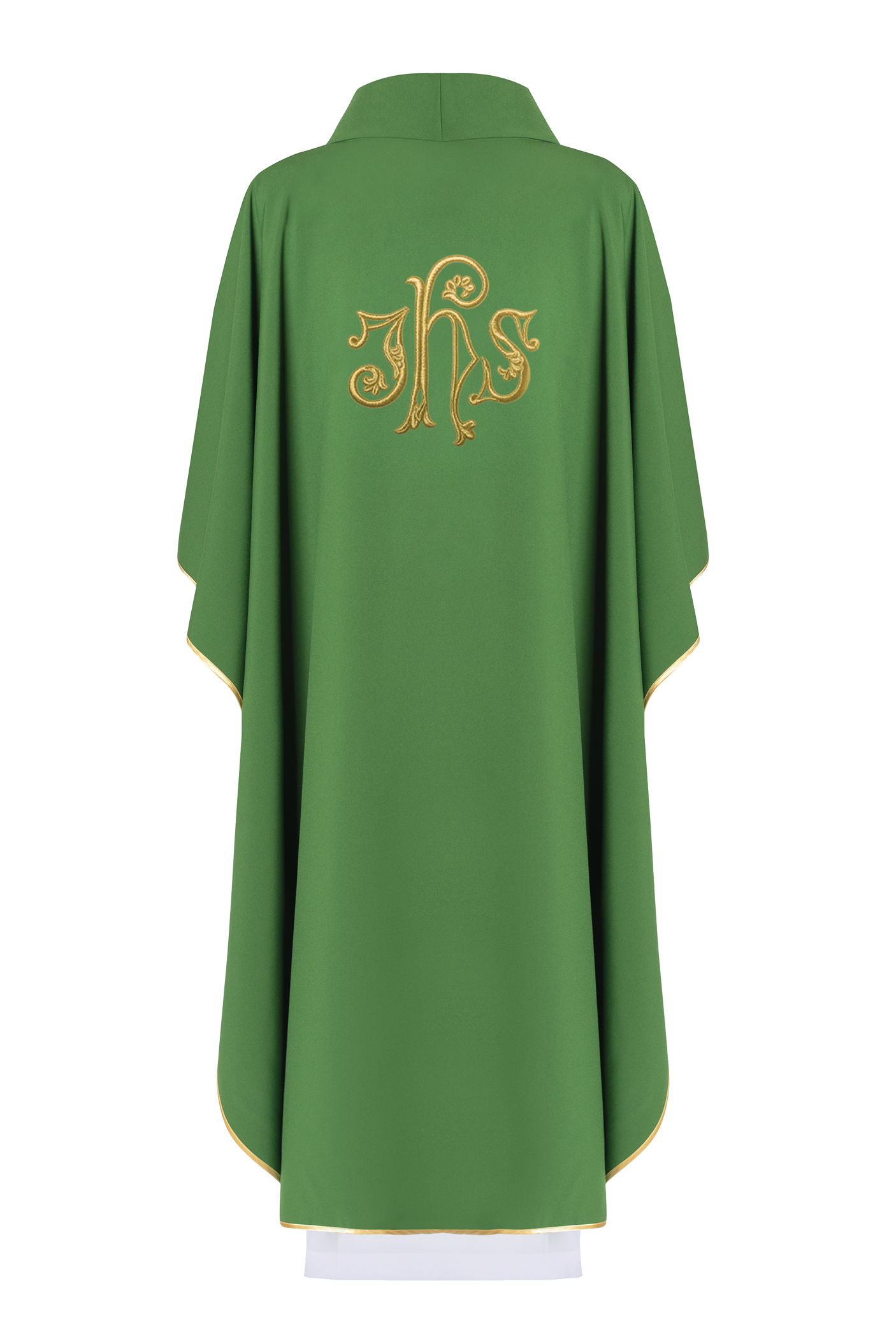 Chasuble verte brodée du symbole IHS