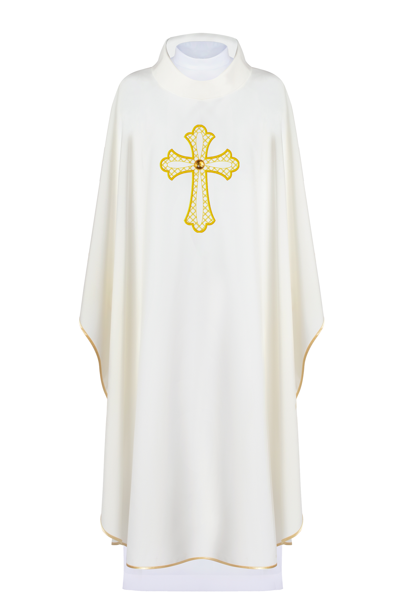 Chasuble brodée du symbole de la croix en écru