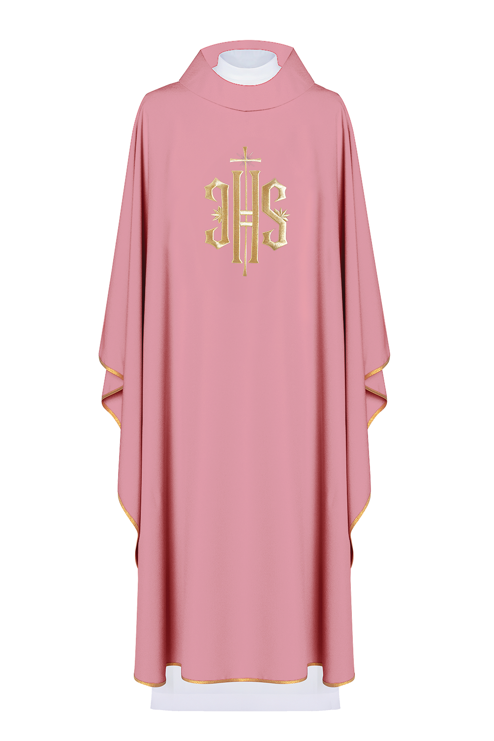 Chasuble brodée avec motif IHS en rose