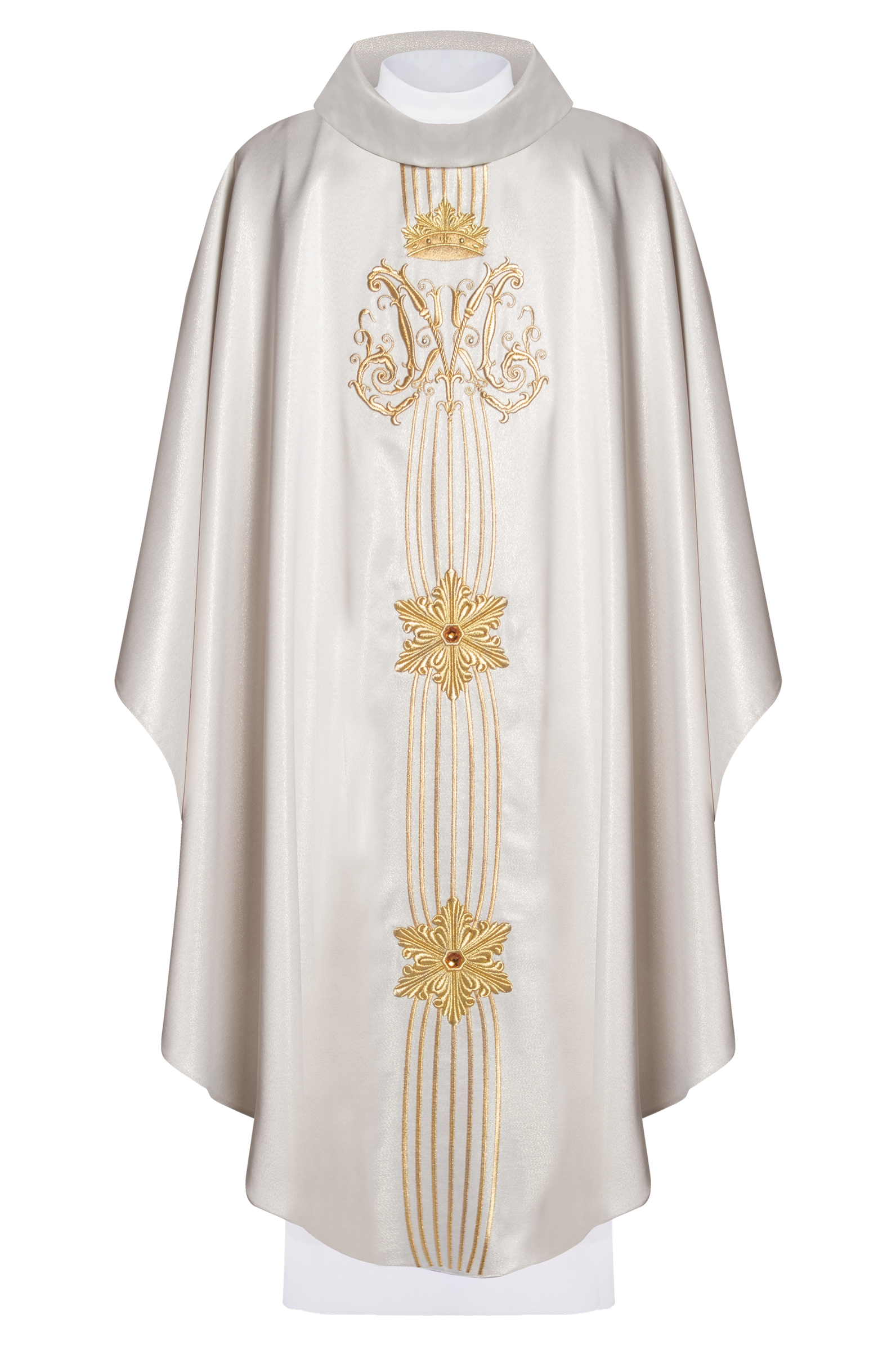 Chasuble liturgique mariale brillante de pierres LE/7025 ECRU