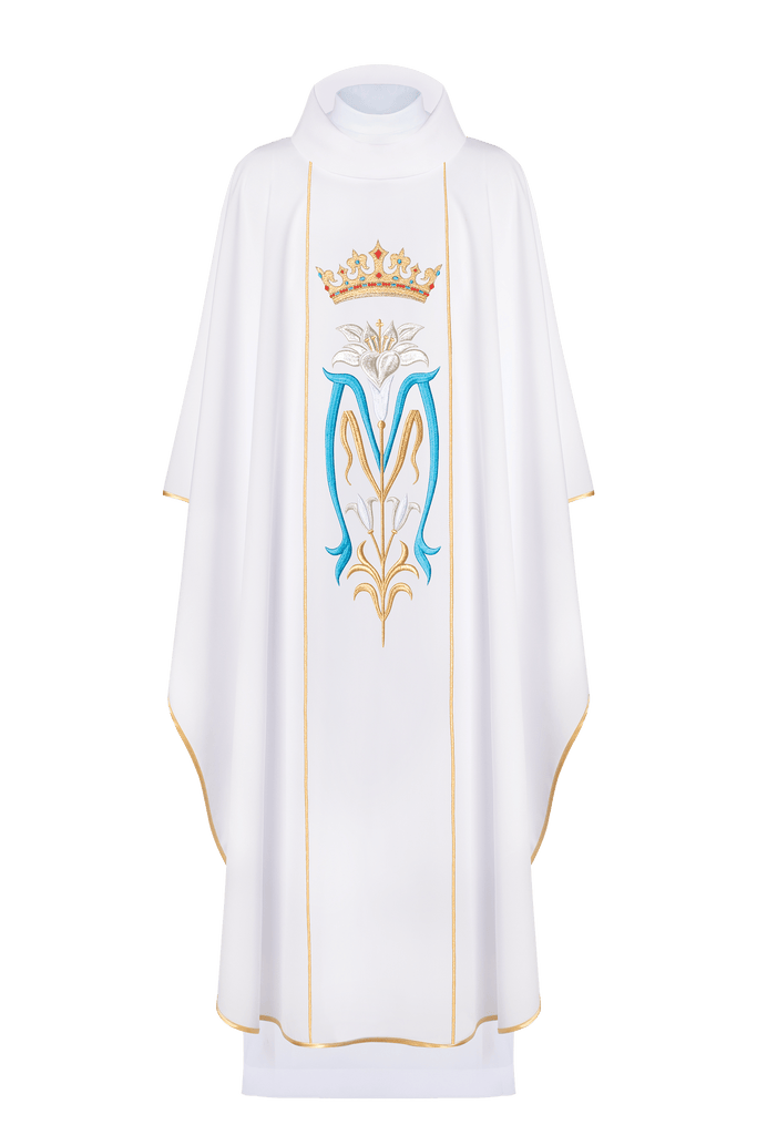 Ornat liturgiczny Maryjny haftowany z koroną biały