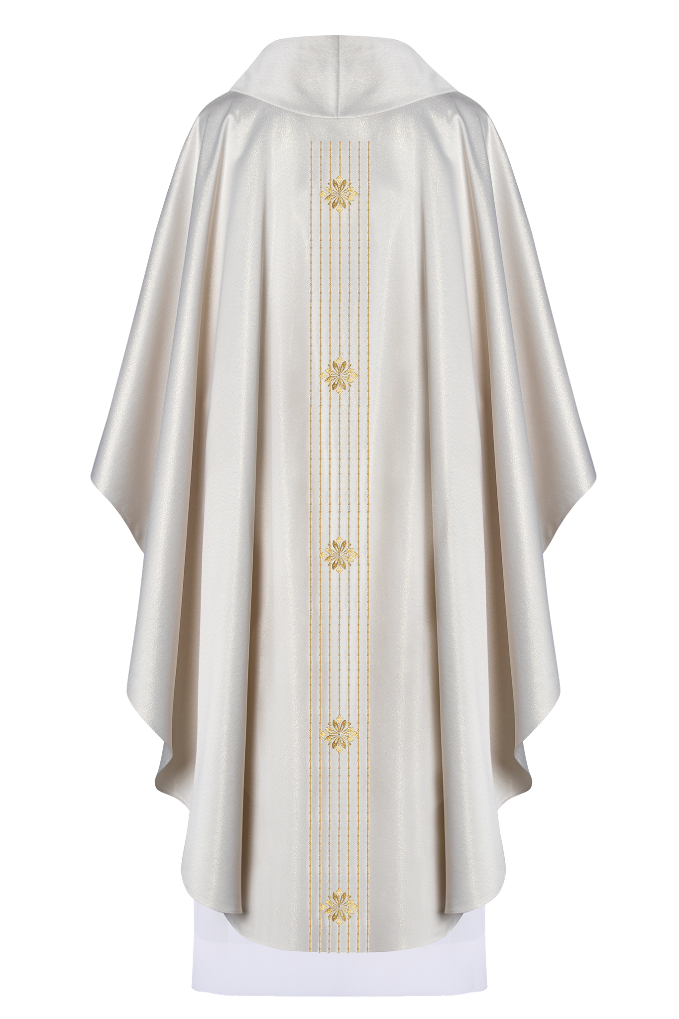 Chasuble liturgique Mariale en tissu brillant inspiré du rosaire