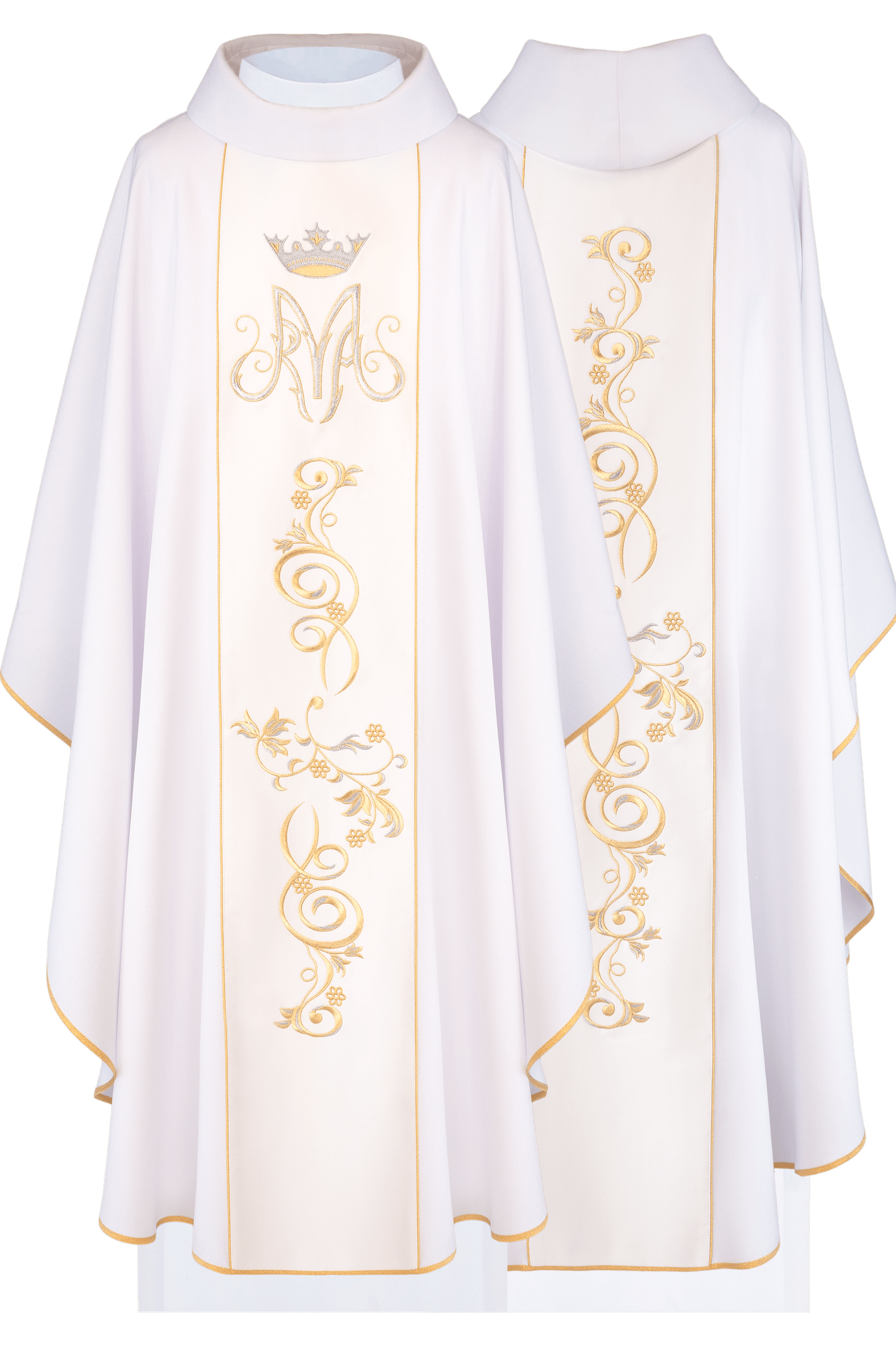 Chasuble liturgique mariale avec ceinture brodée