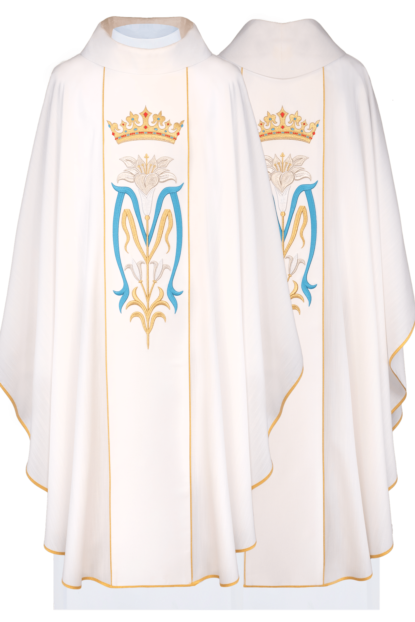 Chasuble liturgique avec couronne brodée de la Vierge Marie