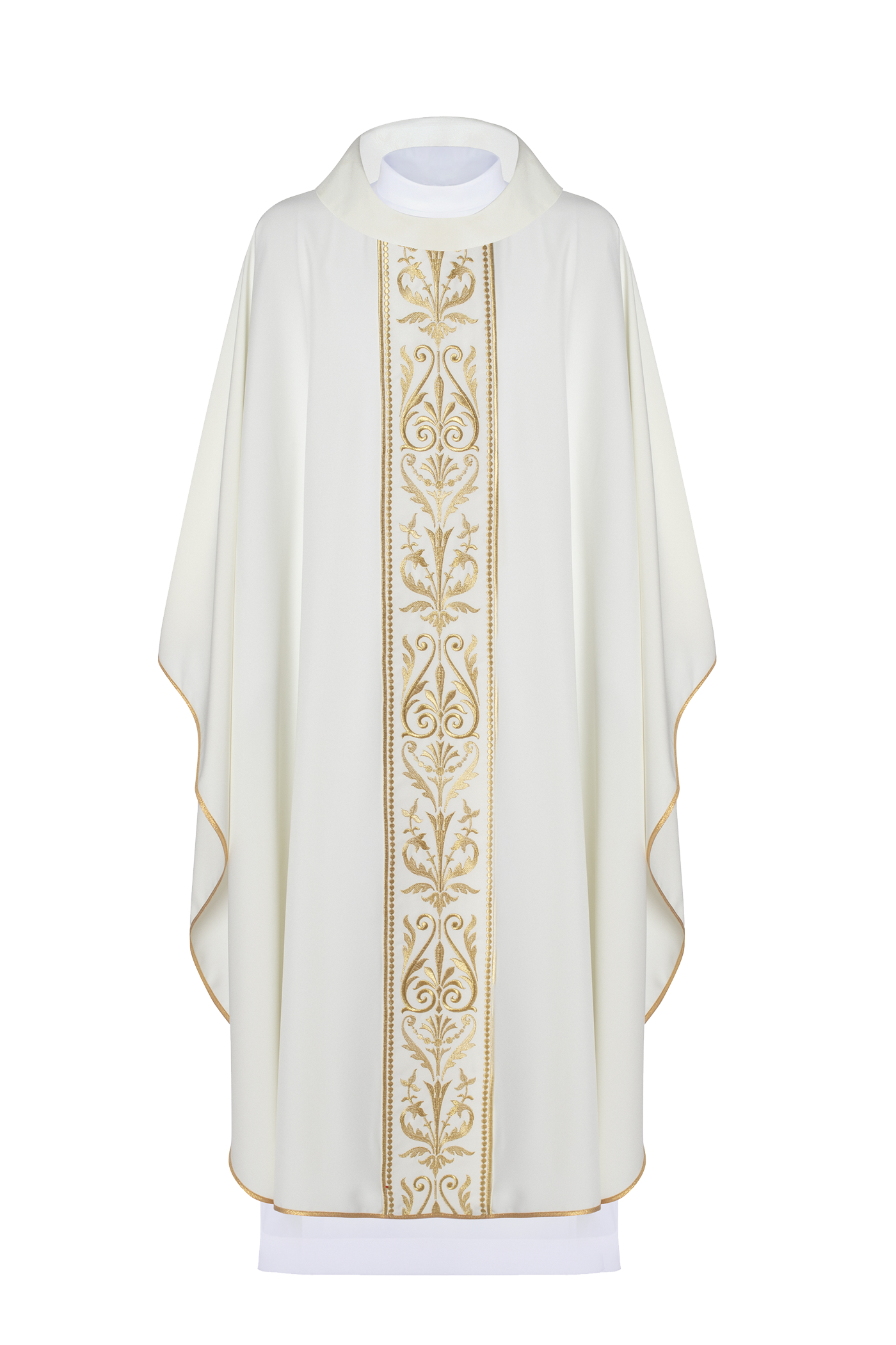 Chasuble liturgique avec ceinture brodée en écru