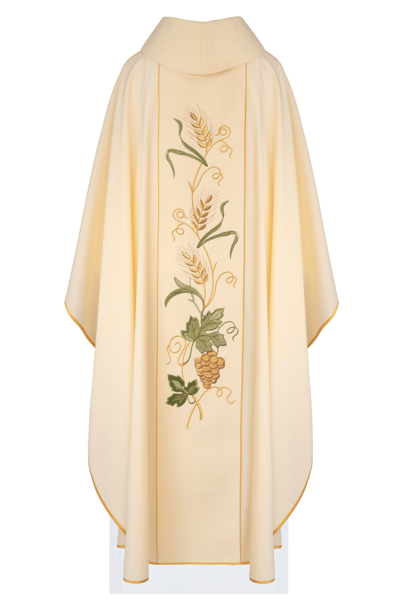 Chasuble de ceinture brodée du symbole IHS, des oreilles et des raisins écrus