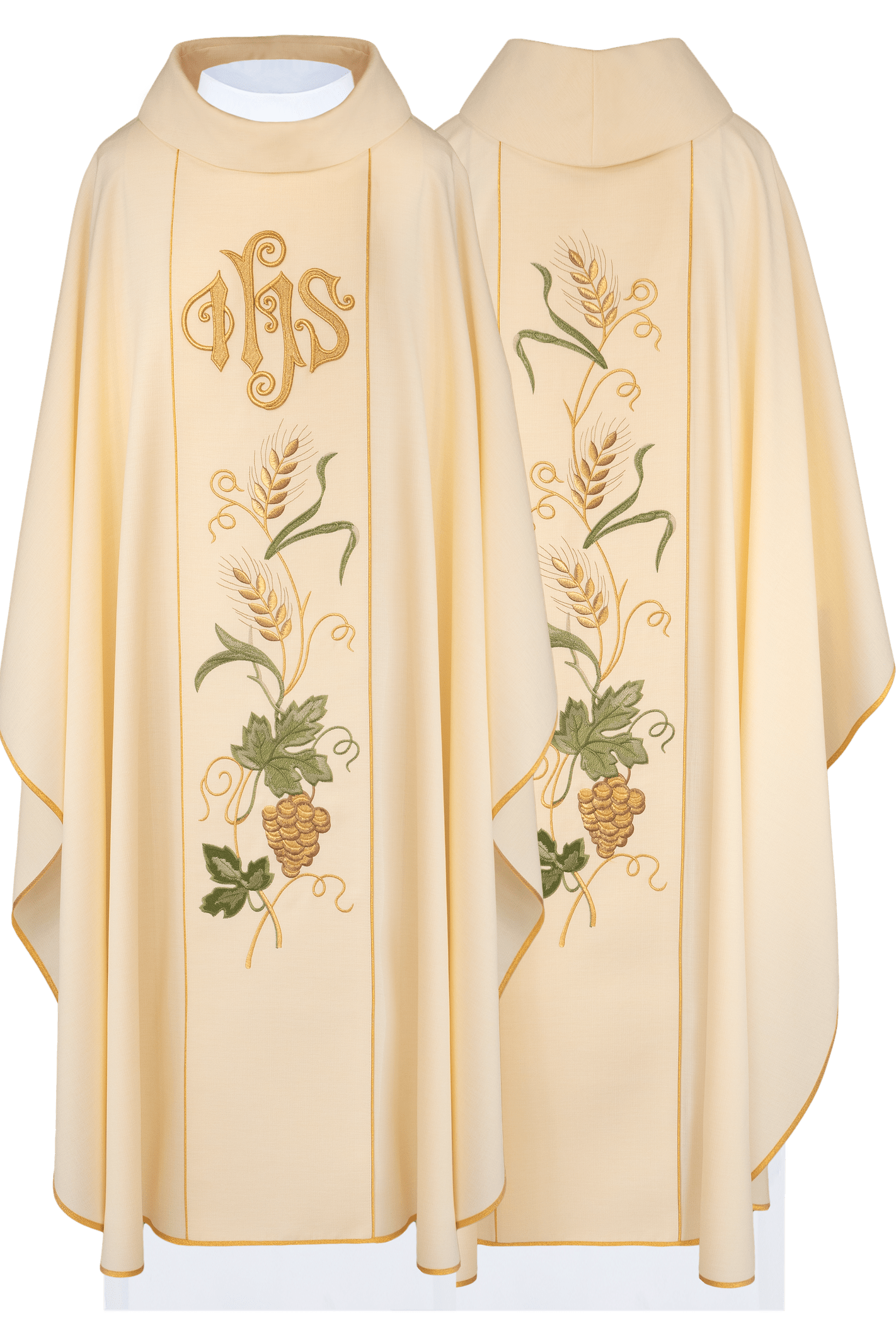 Chasuble de ceinture brodée du symbole IHS, des oreilles et des raisins écrus