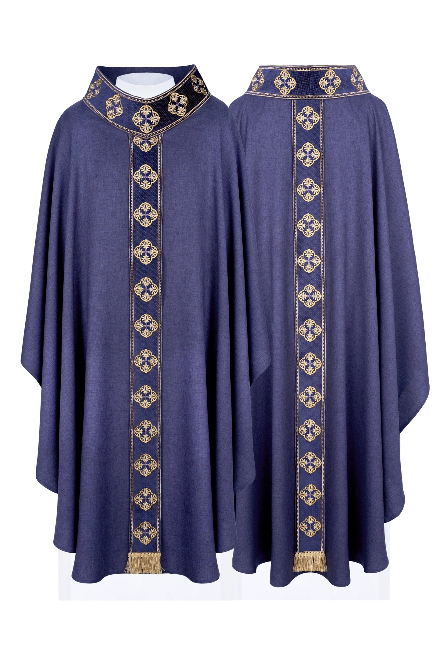 Chasuble violette avec ceinture brodée et collier croisé