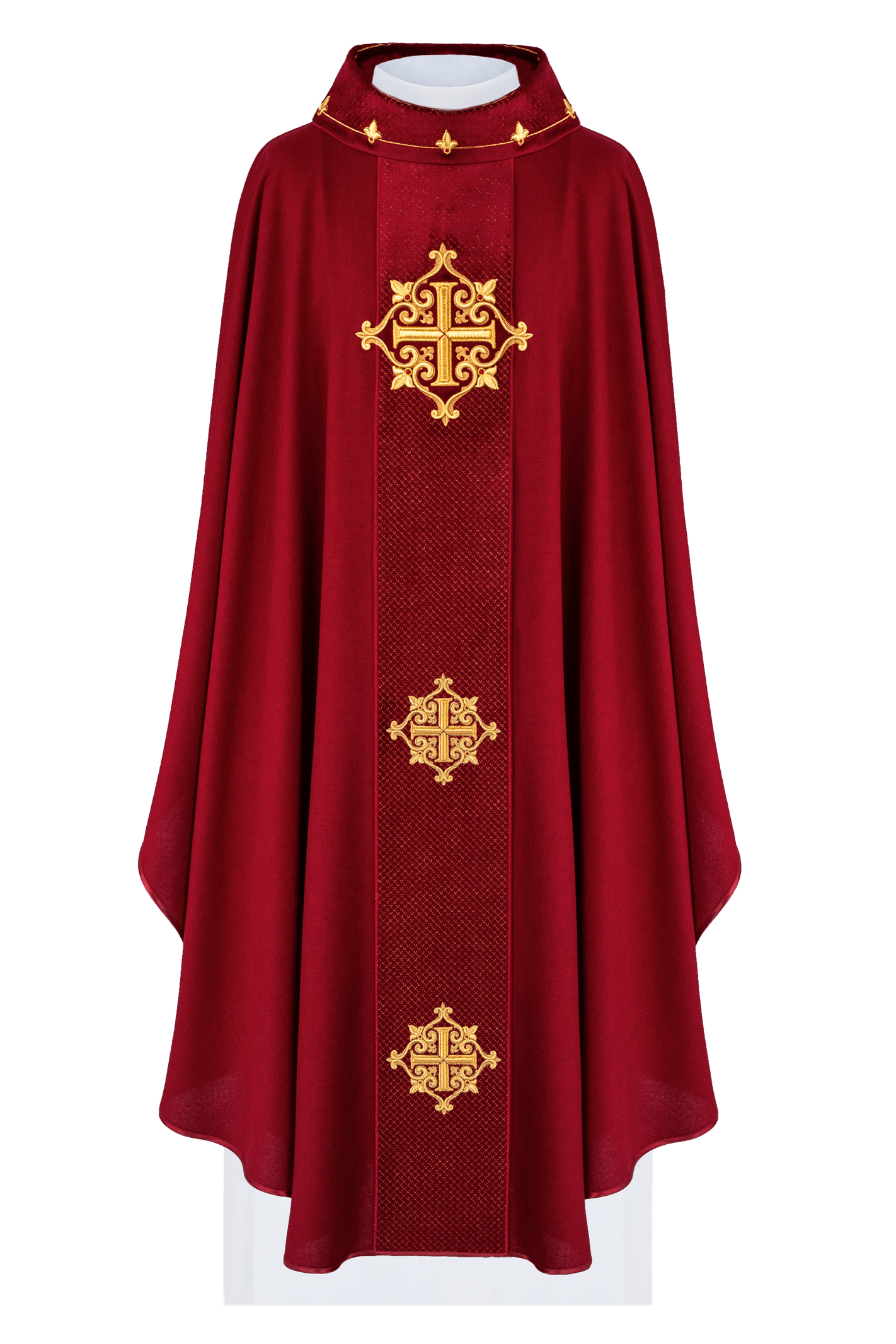 Chasuble avec ceinture en velours rouge et broderie en croix