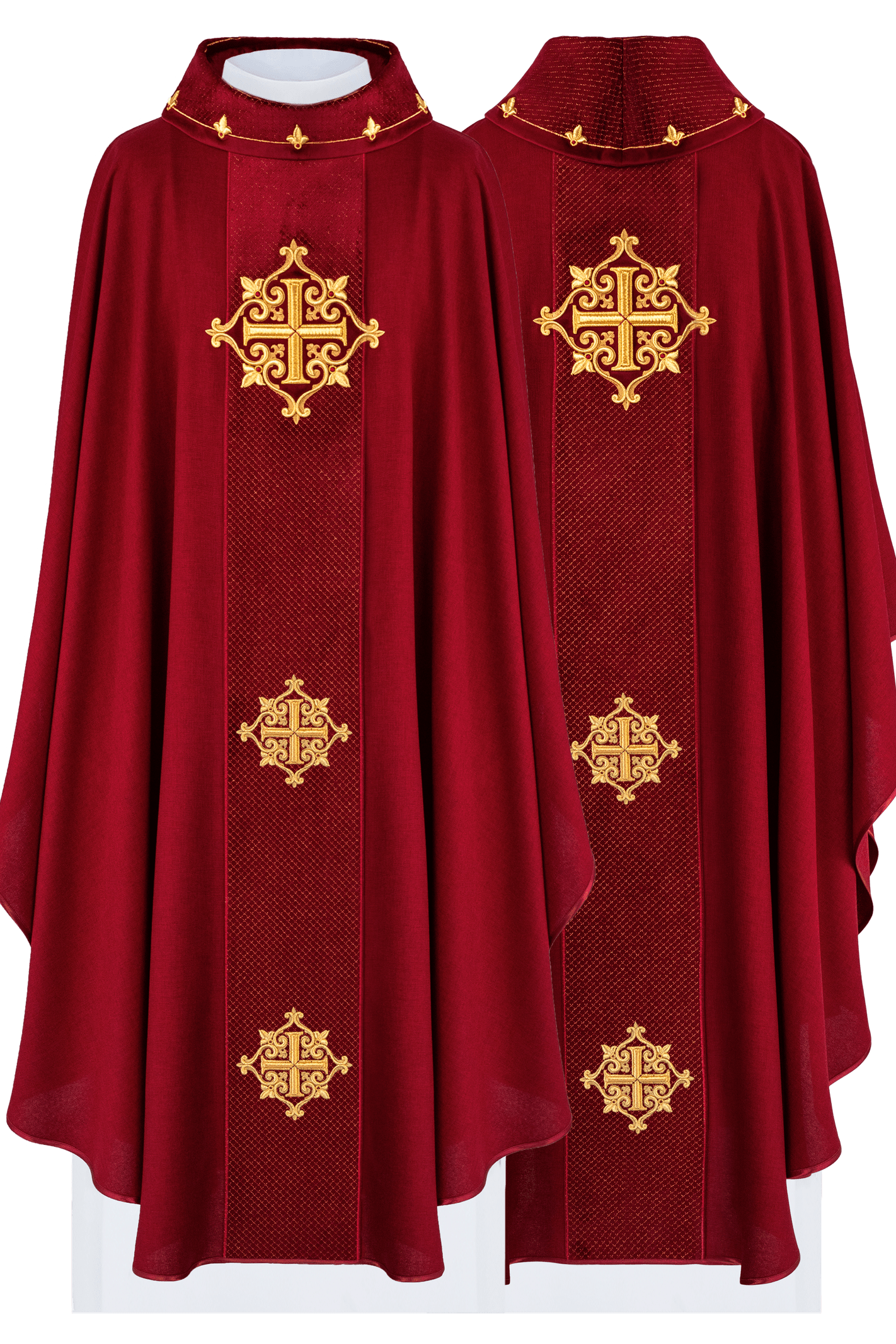 Chasuble avec ceinture en velours rouge et broderie en croix