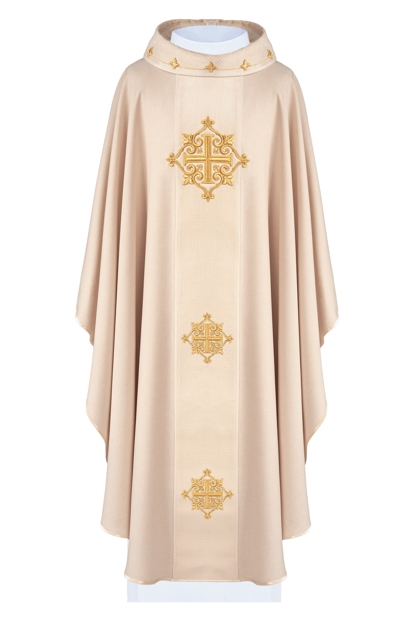 Chasuble avec ceinture en velours écru et broderie croisée