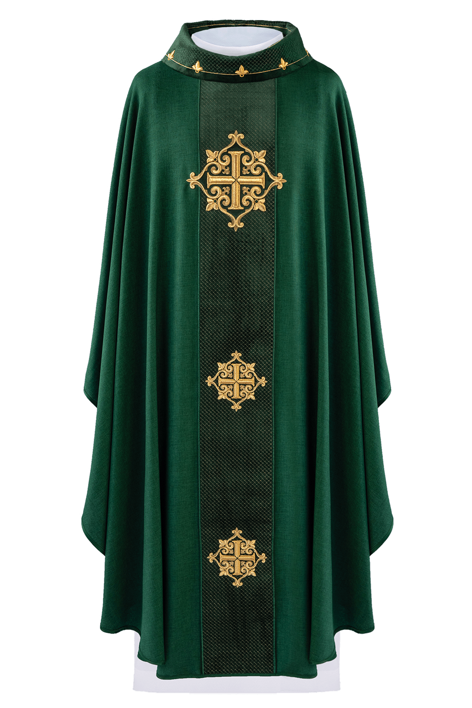 Chasuble avec ceinture en velours vert et broderie en croix