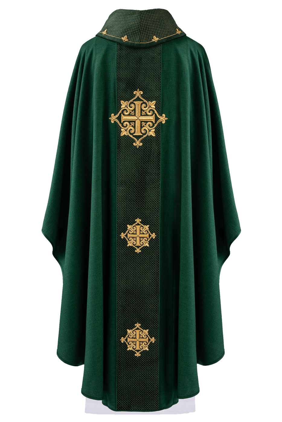 Chasuble avec ceinture en velours vert et broderie en croix