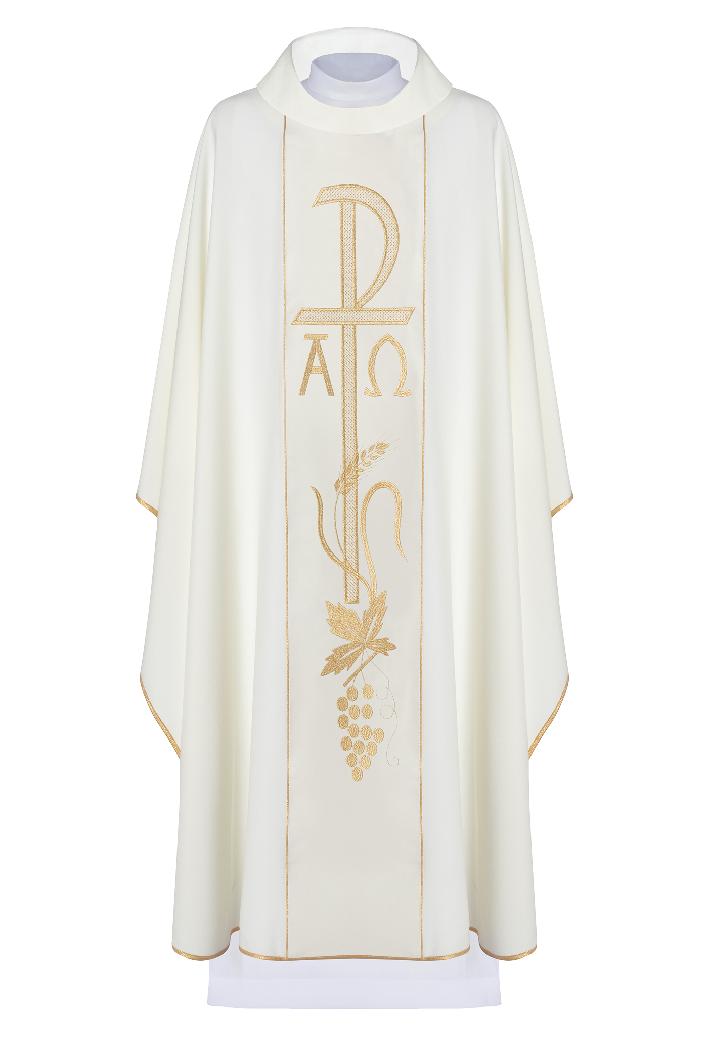 Chasuble avec broderie Alpha et Omega sur ceinture écrue