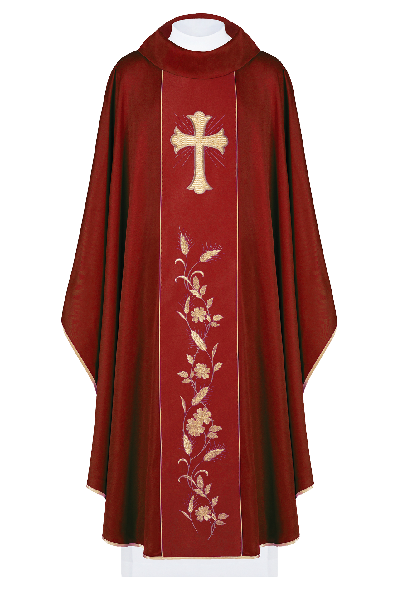 Chasuble avec croix brodée et oreilles en rouge