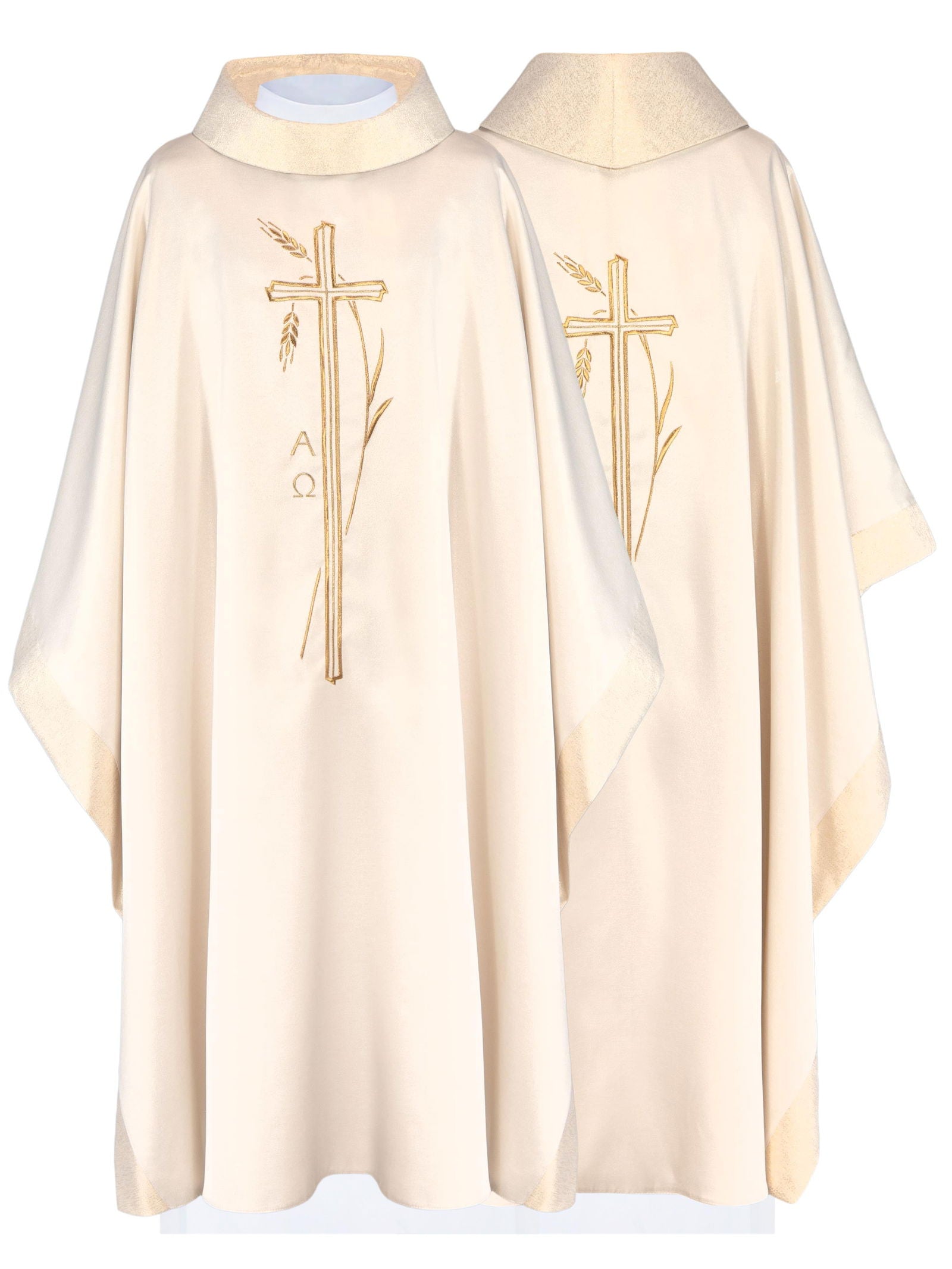 Chasuble avec motif de croix et d'oreilles en écru