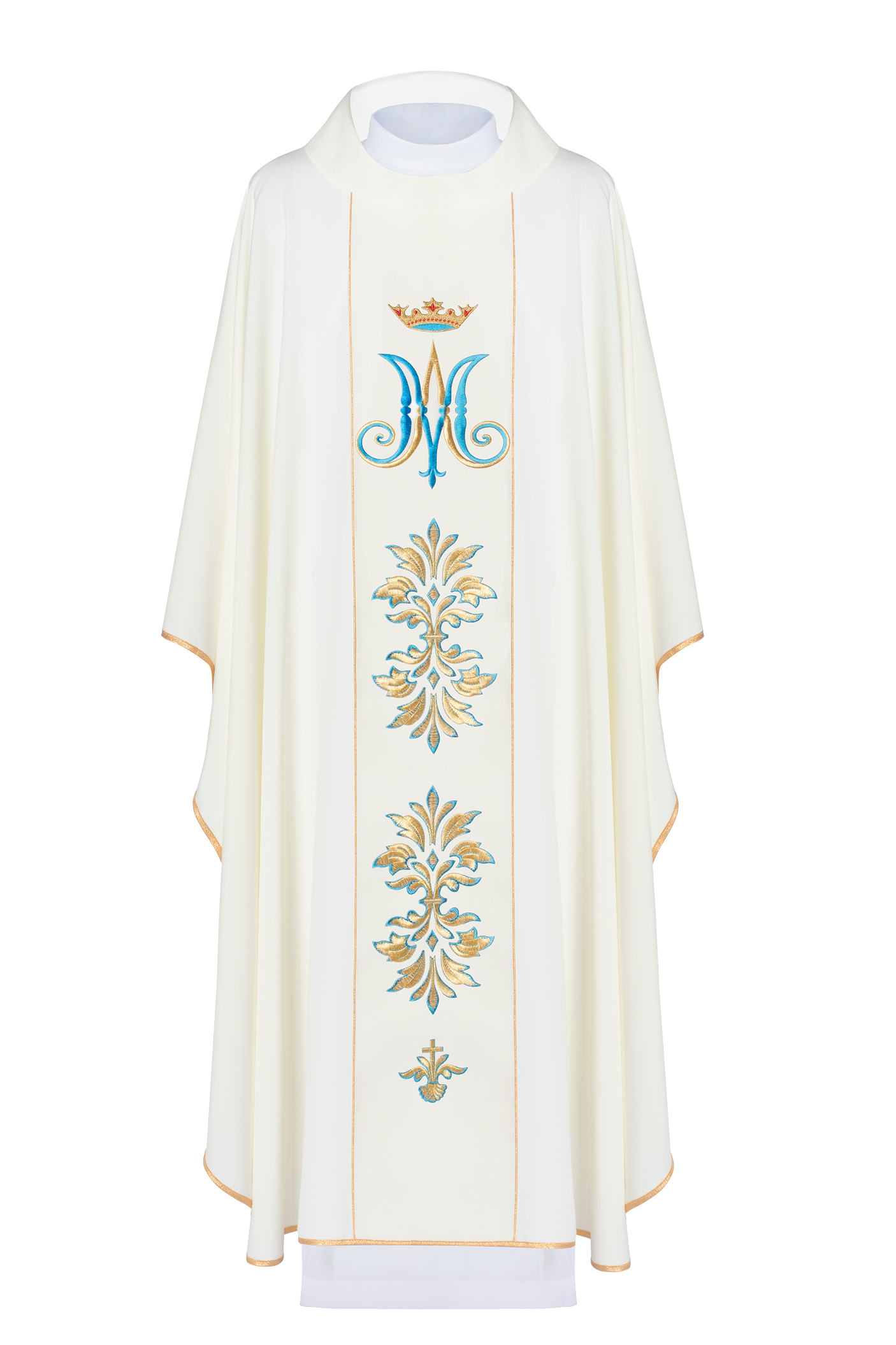 Chasuble avec motif marial de couleur écrue