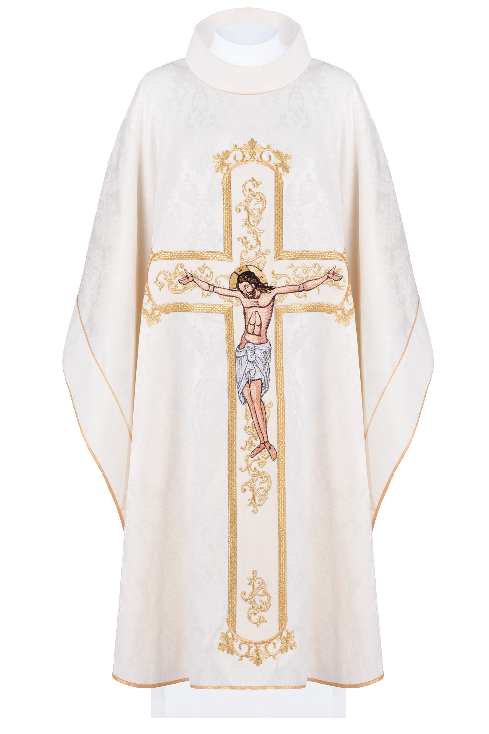 Chasuble avec l'image de Jésus-Christ en croix en écru