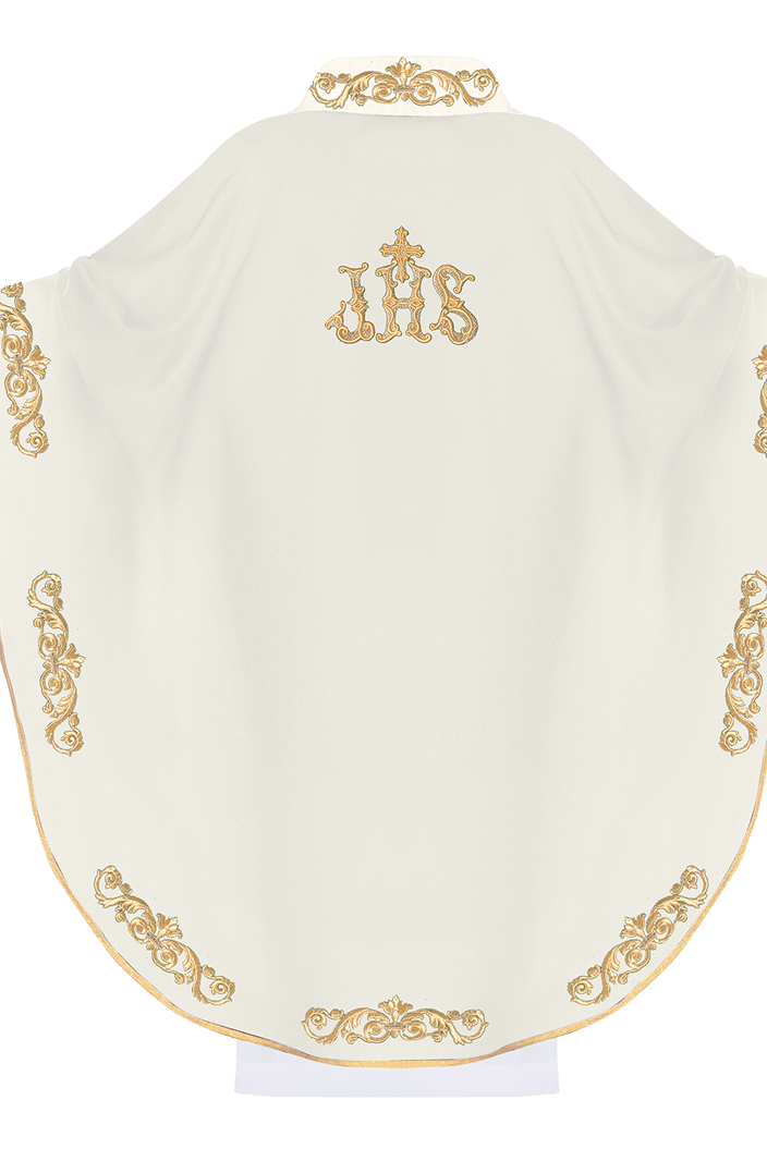 Chasuble avec bordure décorée et motif IHS