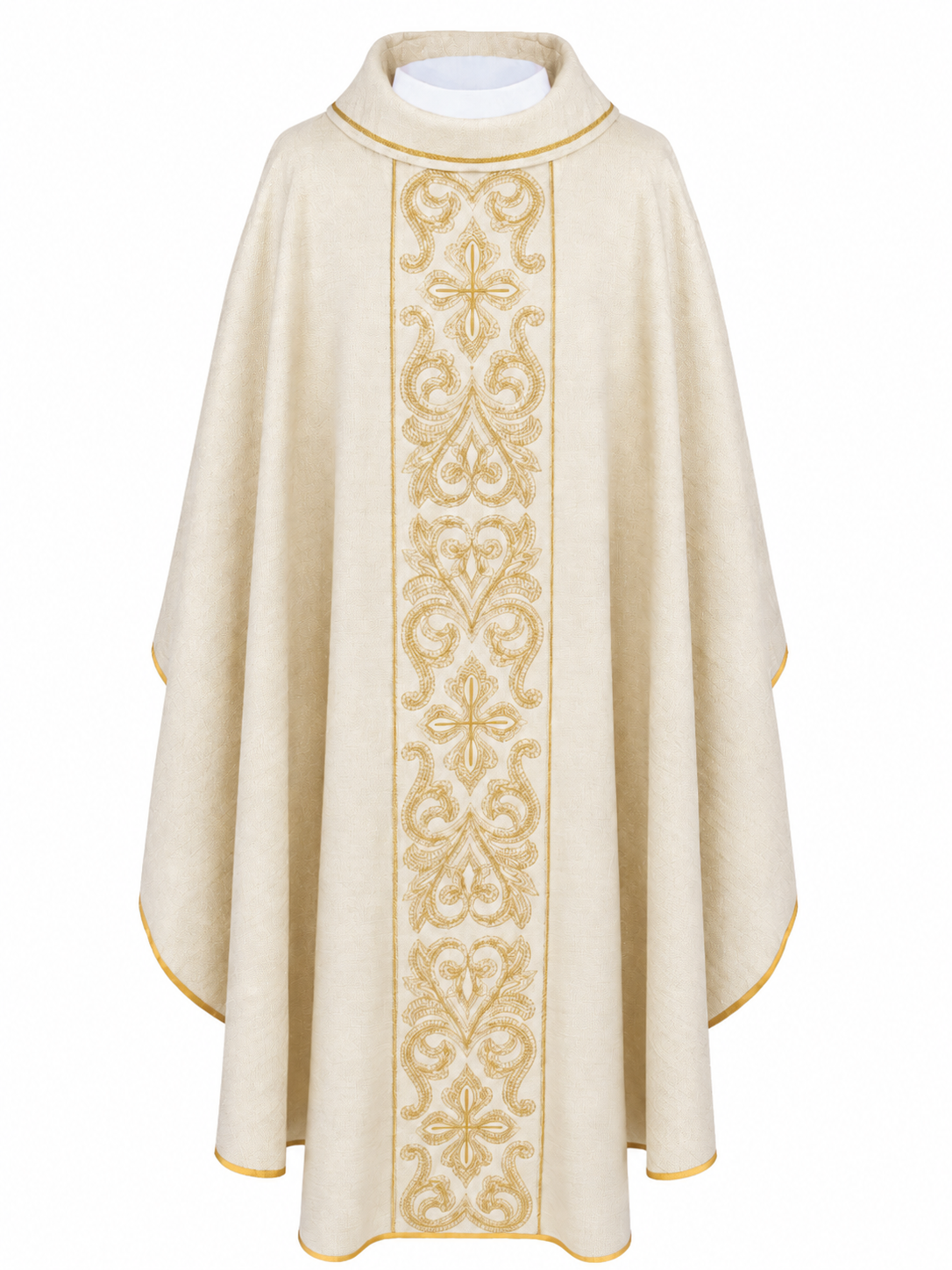 Chasuble écrue richement brodée de motifs de croix