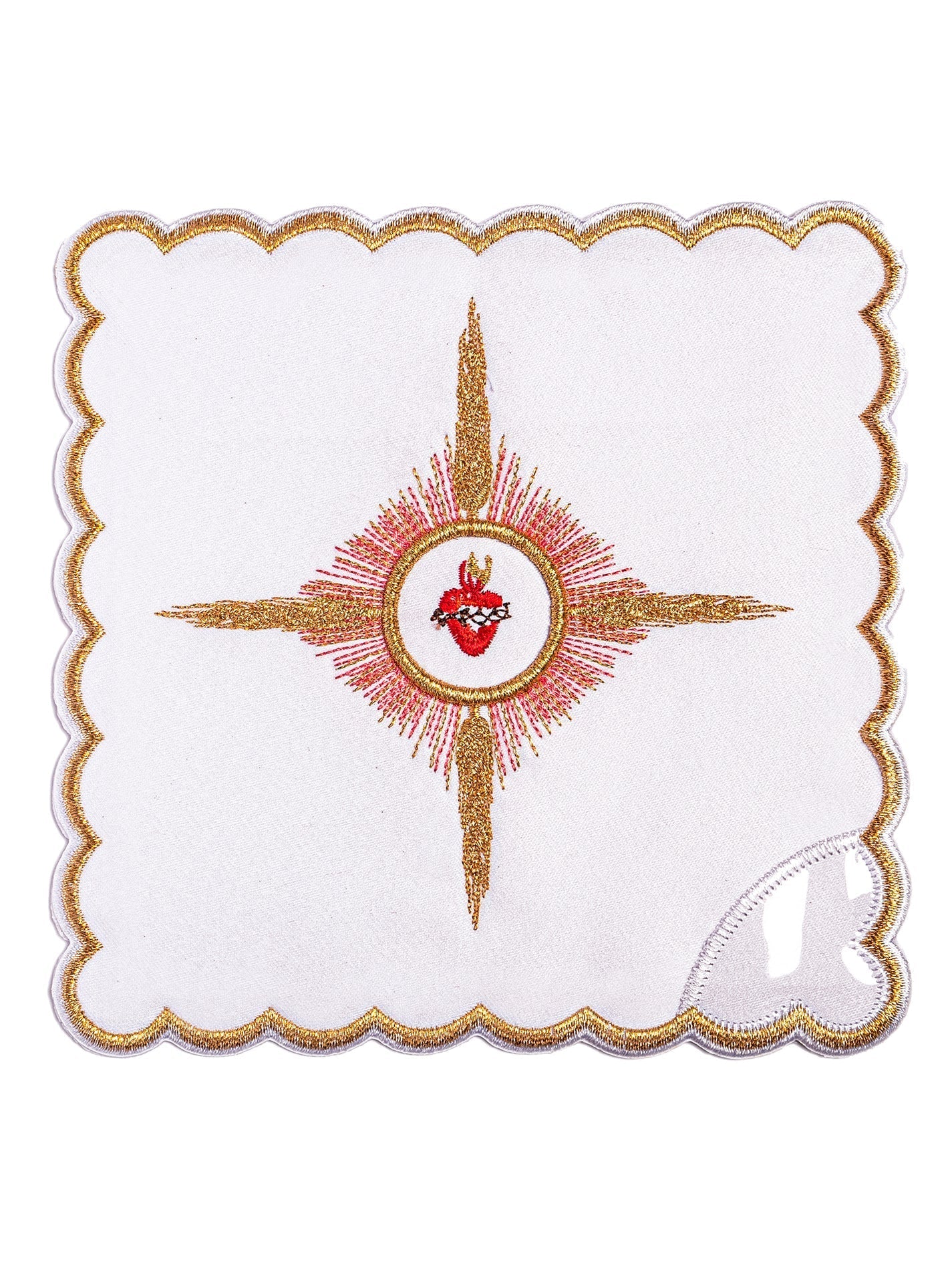 Pale brodée avec le symbole du Sacré - Cœur de Jésus KPA/033/04 18*18 BIAŁY - CHASUBLES.FR