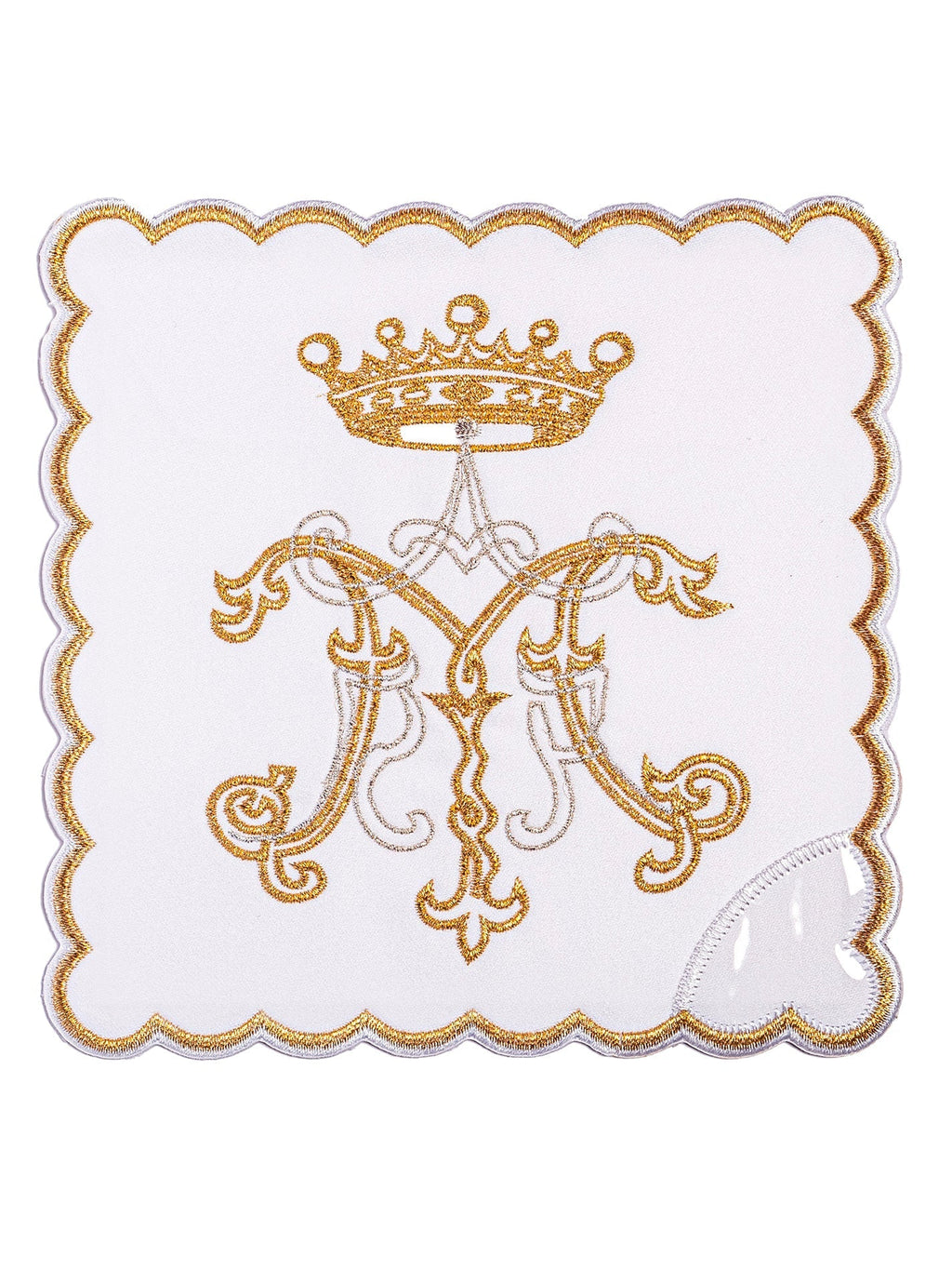 Pale brodée avec le symbole marial KPA/020/04 18*18 BIAŁY - CHASUBLES.FR
